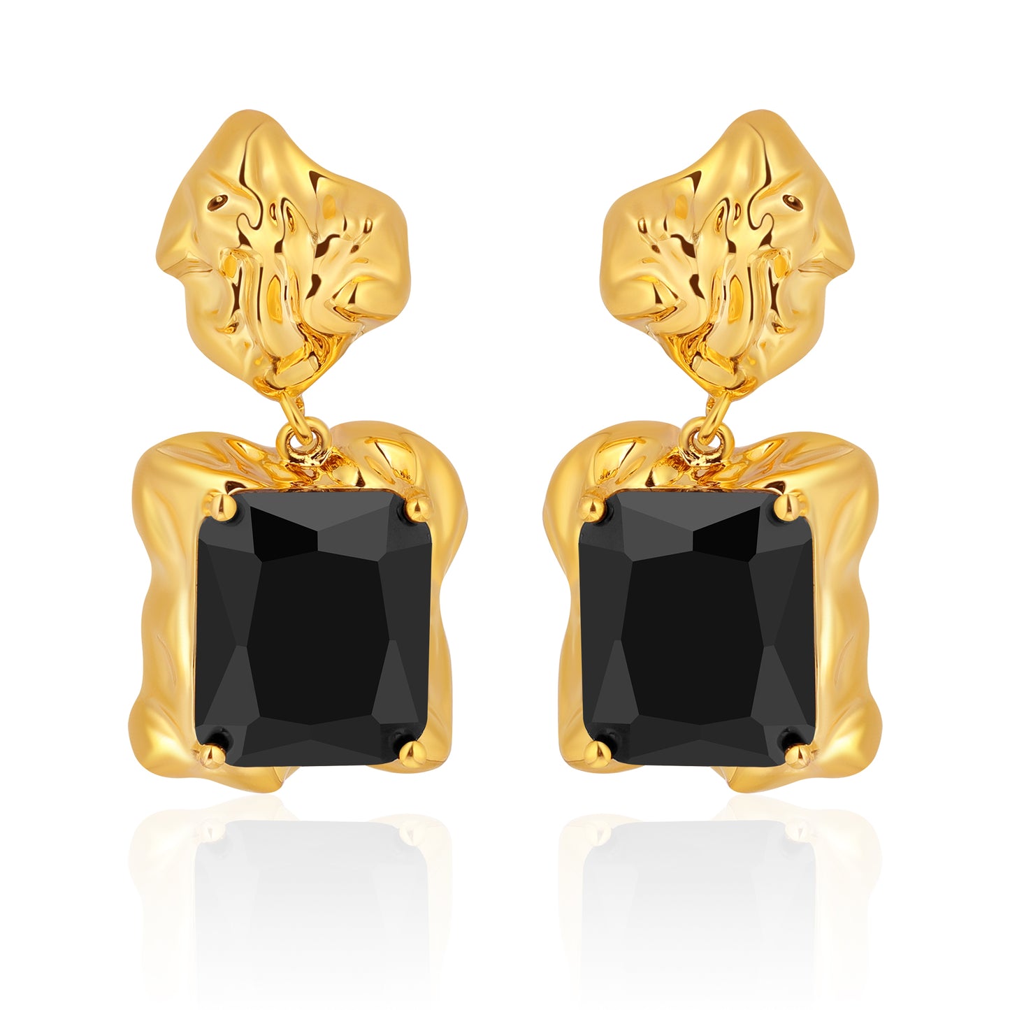 Chunky Gold Geometric Dangle Earrings Trendy Vintage 14K Gold Plated Black Cubic Zirconia Statement Cocktail Earrings Dupes Jewelry for Women