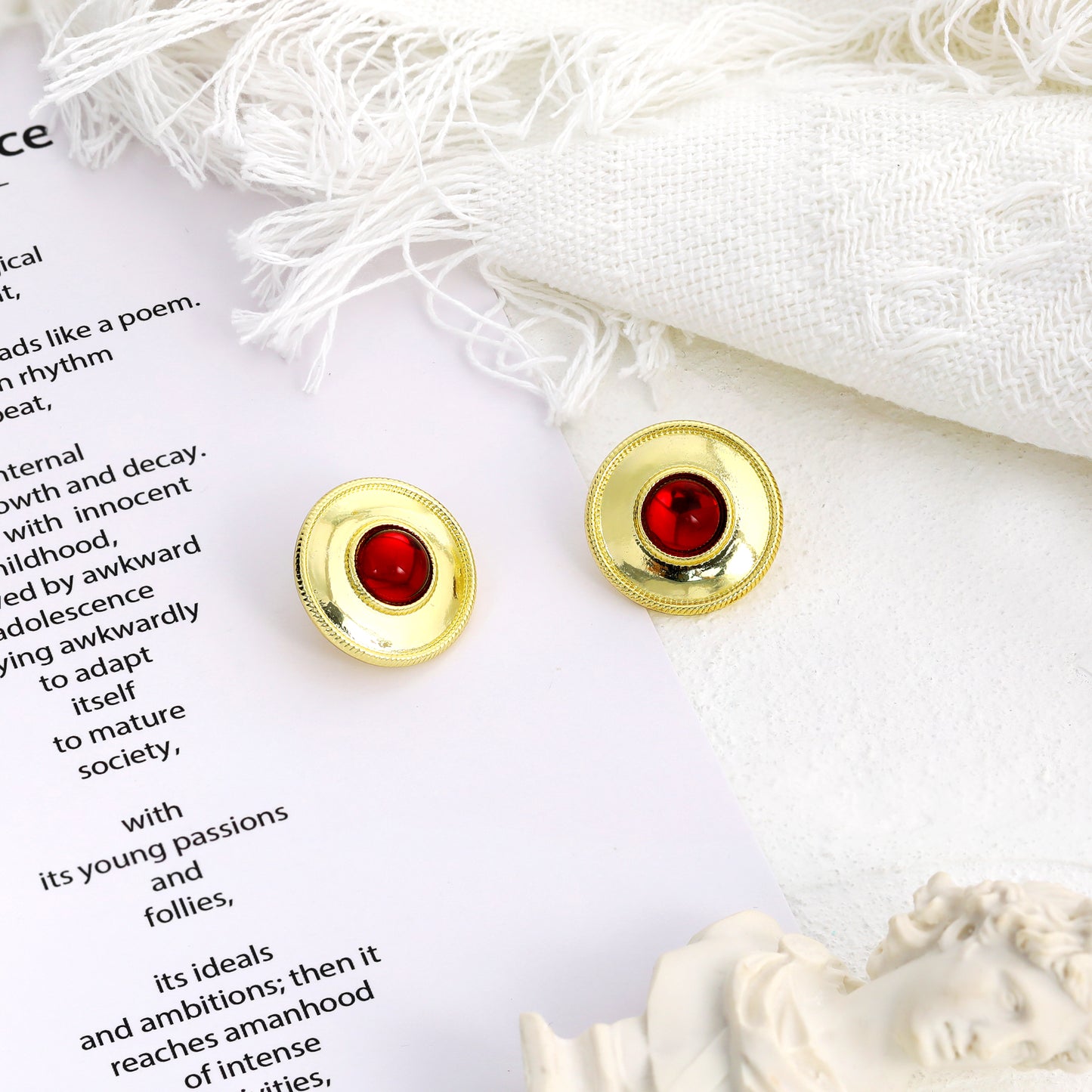 Chunky Gold Earrings for Women Trendy Vintage Gold and Red Stud Statement Earrings Jewelry Gifts
