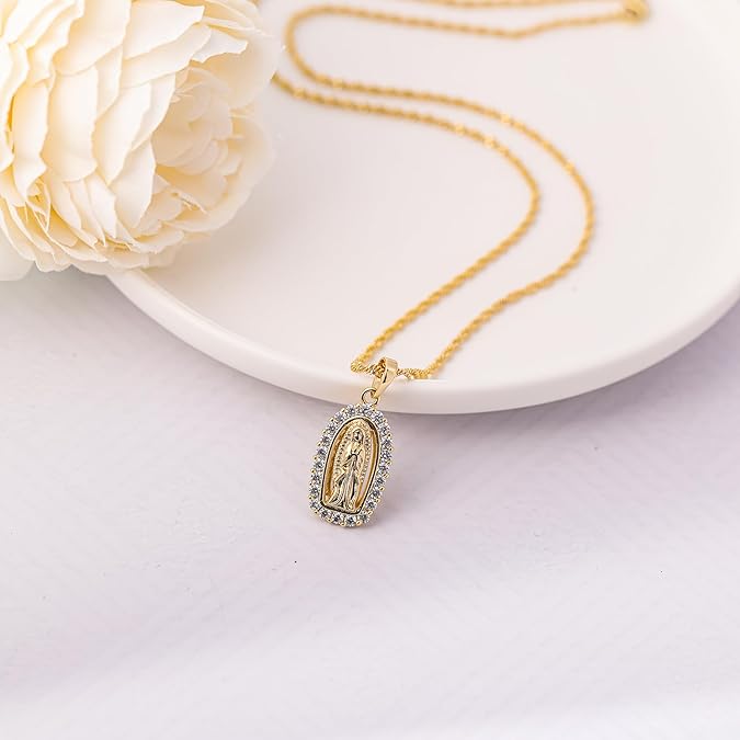 18k Gold Plated Virgin Mary Pendant Necklace for Women Catholic Religious Christian Jewelry for Her
