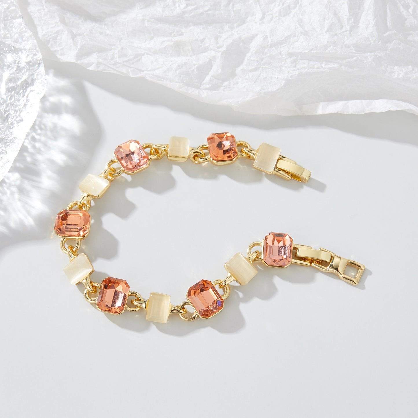 Gold Chain Bracelet for Women, Dainty Multicolor Crystal Stone Link Bracelet 14K Gold Trendy Bracelets Jewelry for Women for Her