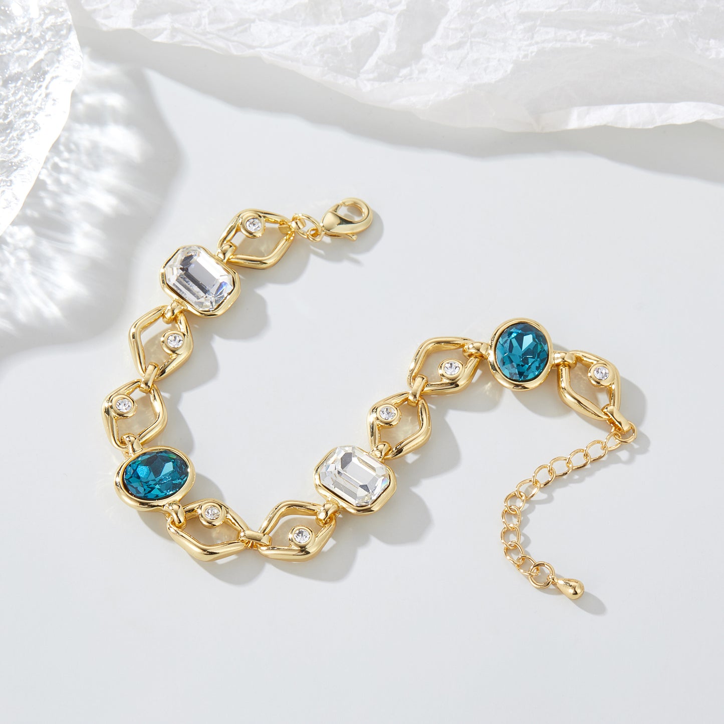 Gold Chain Bracelet for Women, Dainty Multicolor Crystal Stone Link Bracelet 14K Gold Trendy Bracelets Jewelry for Women for Her