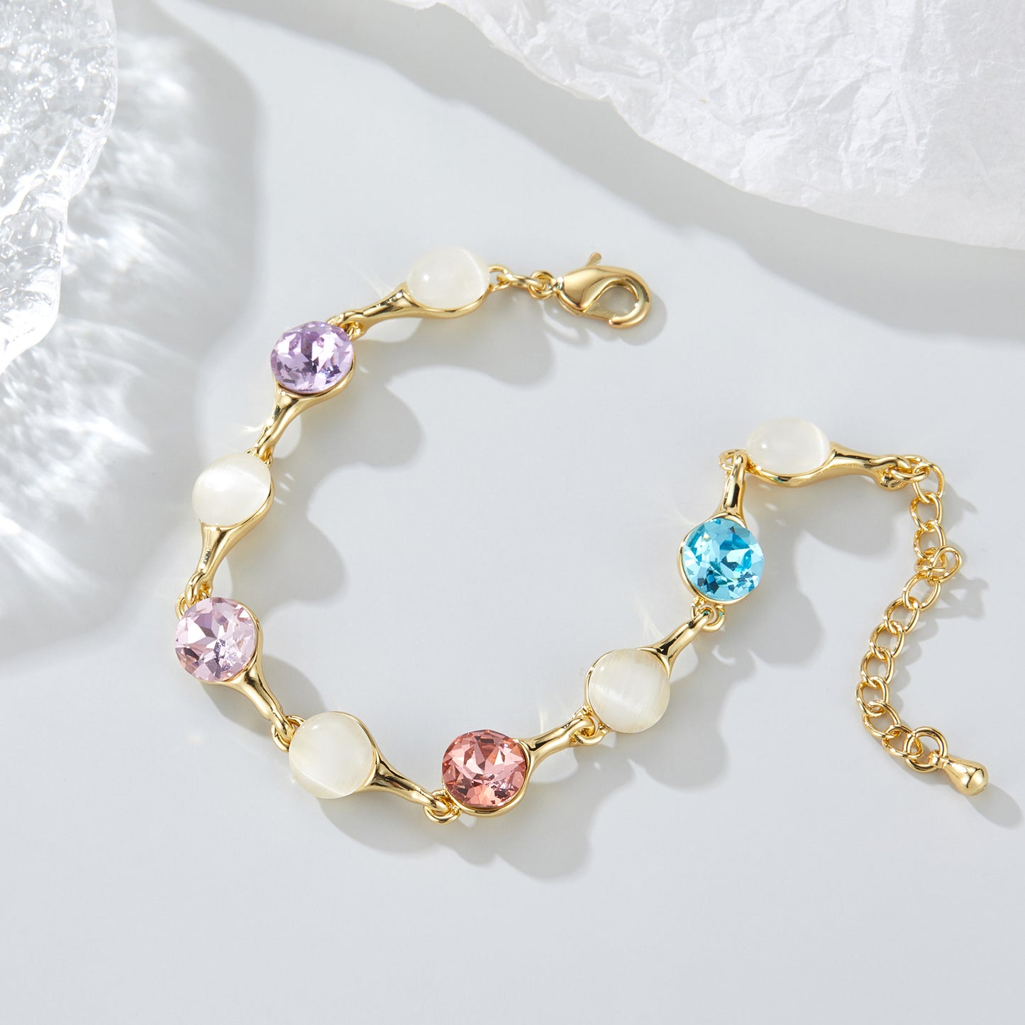 Gold Chain Bracelet for Women, Dainty Multicolor Crystal Stone Link Bracelet 14K Gold Trendy Bracelets Jewelry for Women for Her