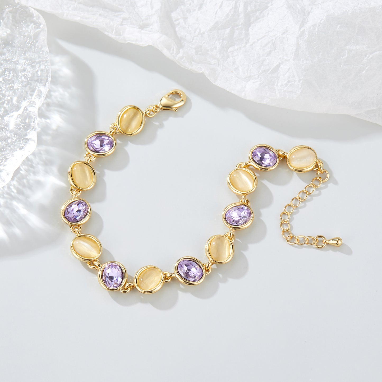 Gold Chain Bracelet for Women, Dainty Multicolor Crystal Stone Link Bracelet 14K Gold Trendy Bracelets Jewelry for Women for Her