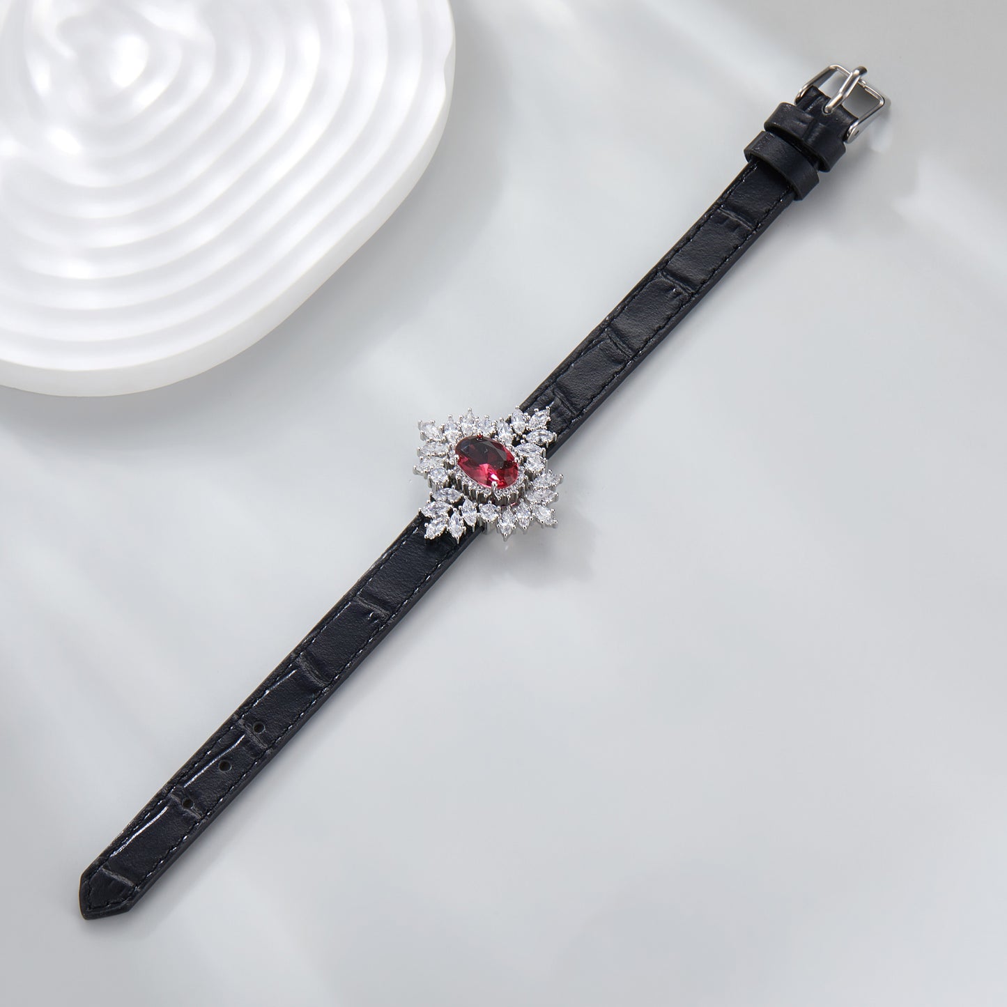 Belt Charm Bracelets for Women, Fashion Crystal CZ Charms Leather Bangle Buckle Bracelets Jewelry for Her