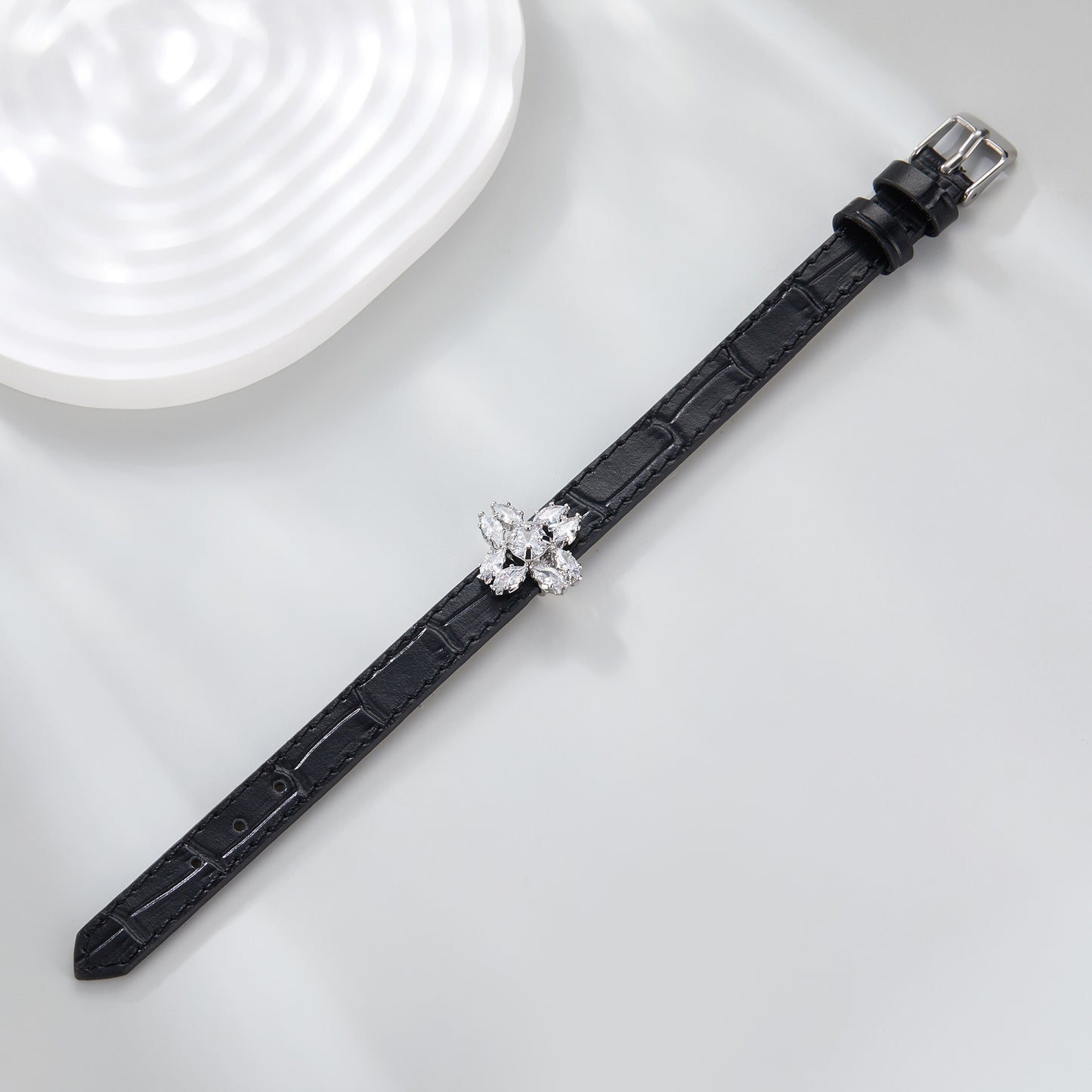 Belt Charm Bracelets for Women, Fashion Crystal CZ Charms Leather Bangle Buckle Bracelets Jewelry for Her