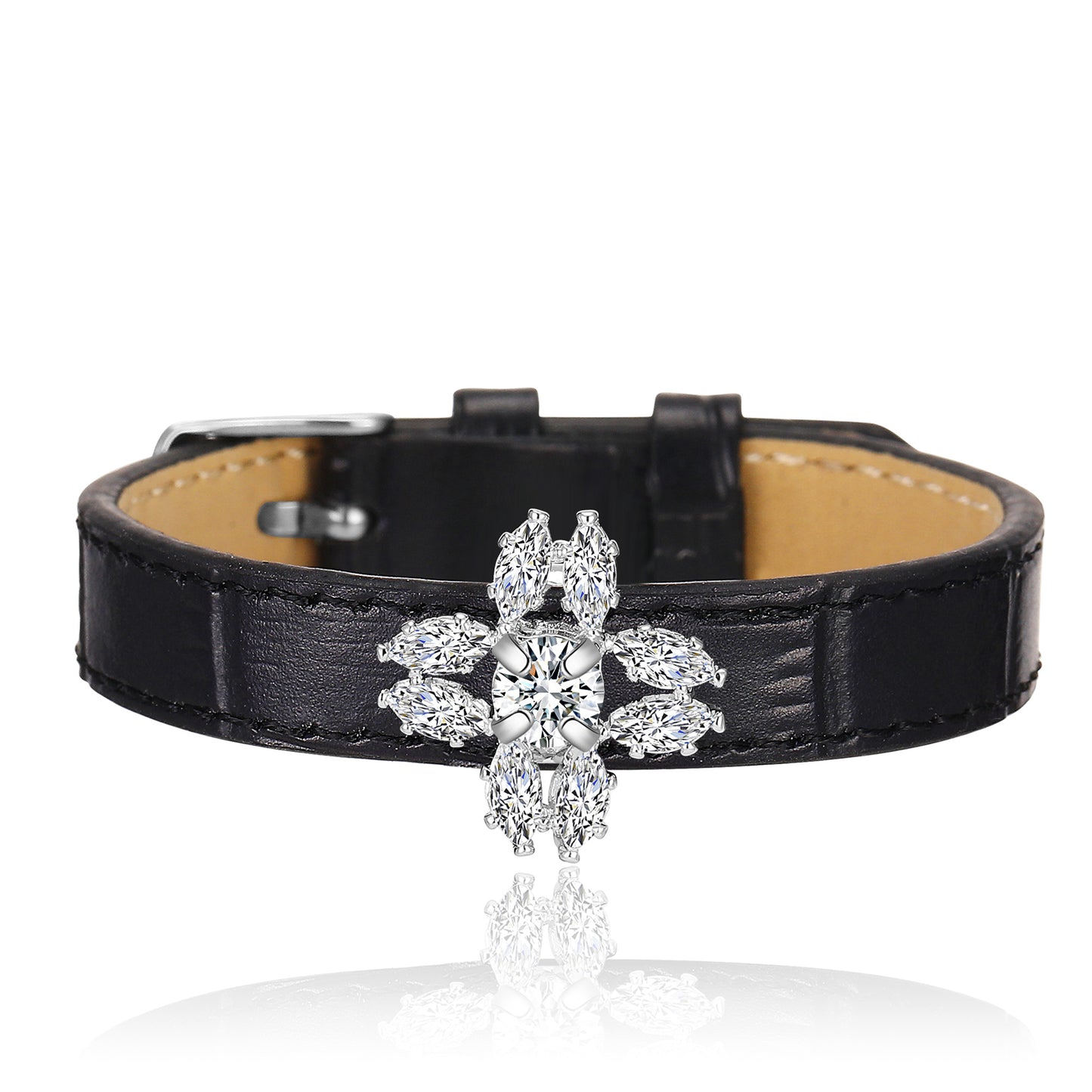 Belt Charm Bracelets for Women, Fashion Crystal CZ Charms Leather Bangle Buckle Bracelets Jewelry for Her