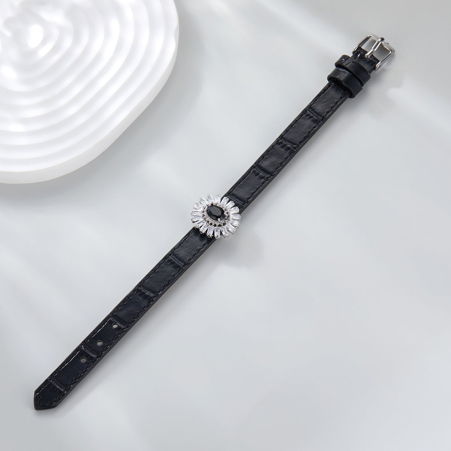 Belt Charm Bracelets for Women, Fashion Crystal CZ Charms Leather Bangle Buckle Bracelets Jewelry for Her