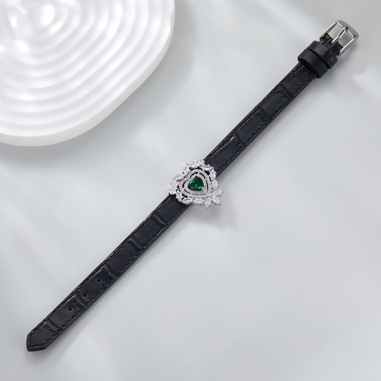 Belt Charm Bracelets for Women, Fashion Crystal CZ Charms Leather Bangle Buckle Bracelets Jewelry for Her