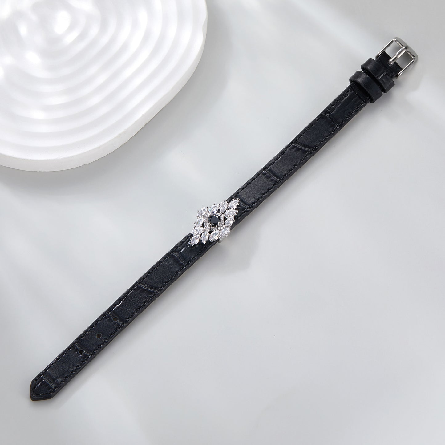 Belt Charm Bracelets for Women, Fashion Crystal CZ Charms Leather Bangle Buckle Bracelets Jewelry for Her