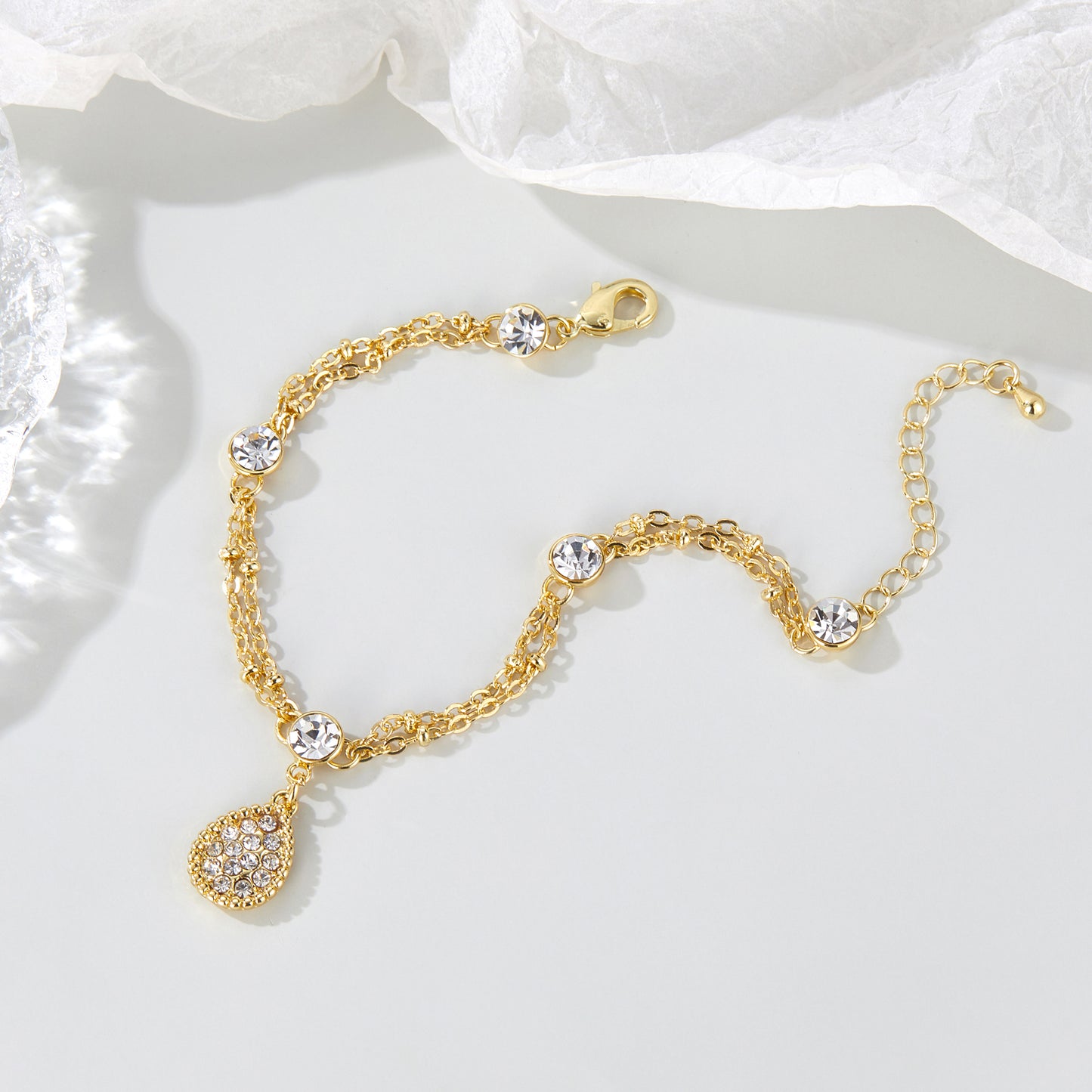 Gold Chain Bracelet for Women, Dainty Multicolor Crystal Stone Link Bracelet 14K Gold Trendy Bracelets Jewelry for Women for Her