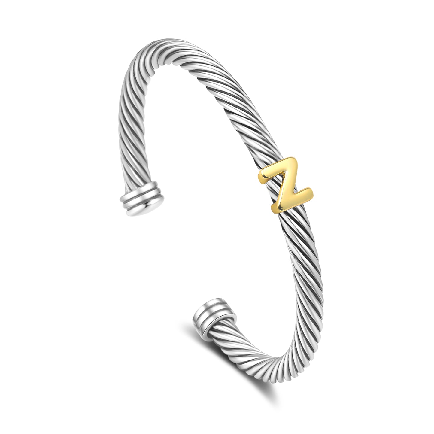 Aprilery Cuff Bracelet for Women Silver Wire Twisted Two Tone Cable Bracelet Letter Cuff Bangle Vintage Bracelets Jewelry Gifts