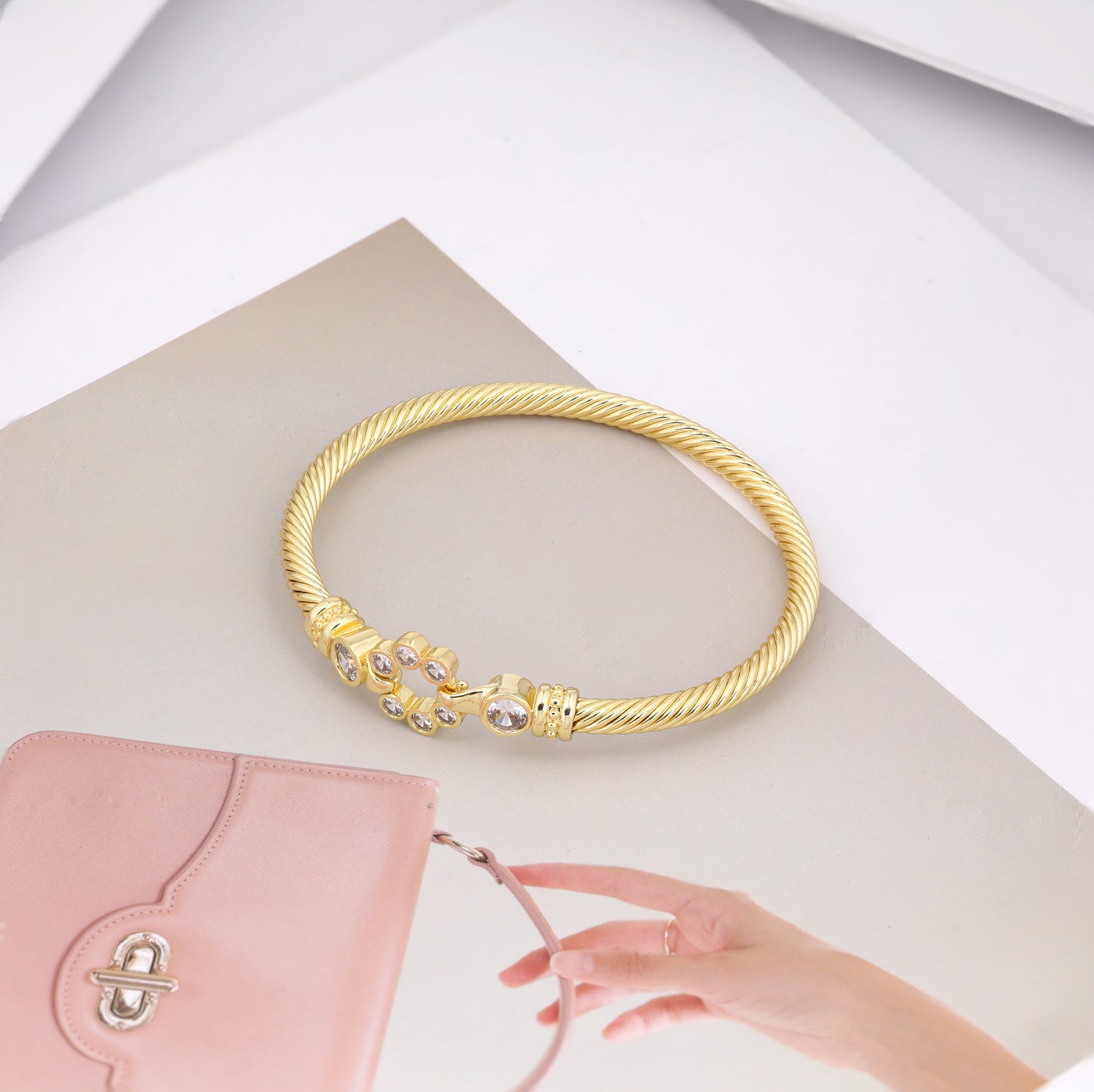 Aprilery Cuff Bracelets for Women Gold - Cable Bangle Bracelet Twisted Wire - Gold Hook Flower Vintage Mixed Metal Cuff Bracelets Jewelry Gift