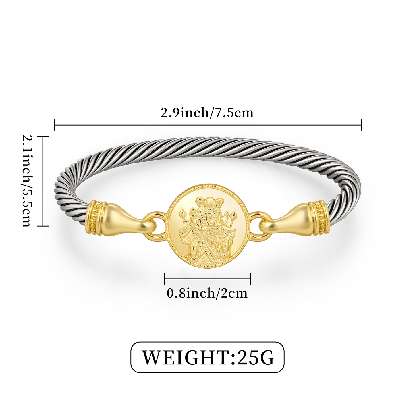 Aprilery Cuff Bracelets for Women Two Tone Cable Bangle Bracelet Twisted Silver Wire Gold Hook Guardian Deity Protector God Vintage Mixed Metal Cuff Bracelets Jewelry Gift