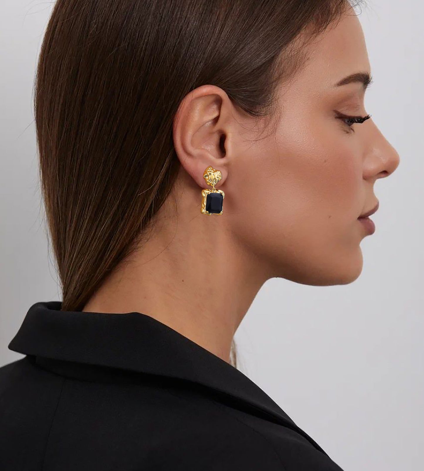 Chunky Gold Geometric Dangle Earrings Trendy Vintage 14K Gold Plated Black Cubic Zirconia Statement Cocktail Earrings Dupes Jewelry for Women