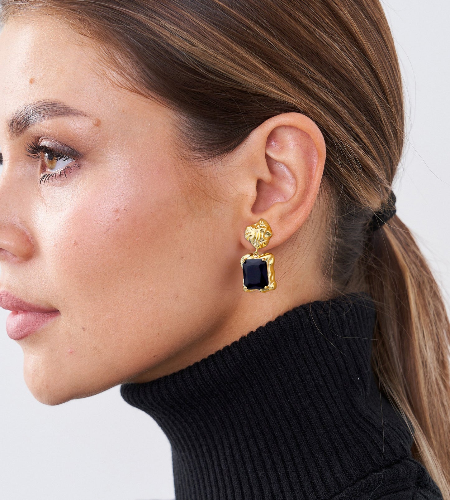 Chunky Gold Geometric Dangle Earrings Trendy Vintage 14K Gold Plated Black Cubic Zirconia Statement Cocktail Earrings Dupes Jewelry for Women