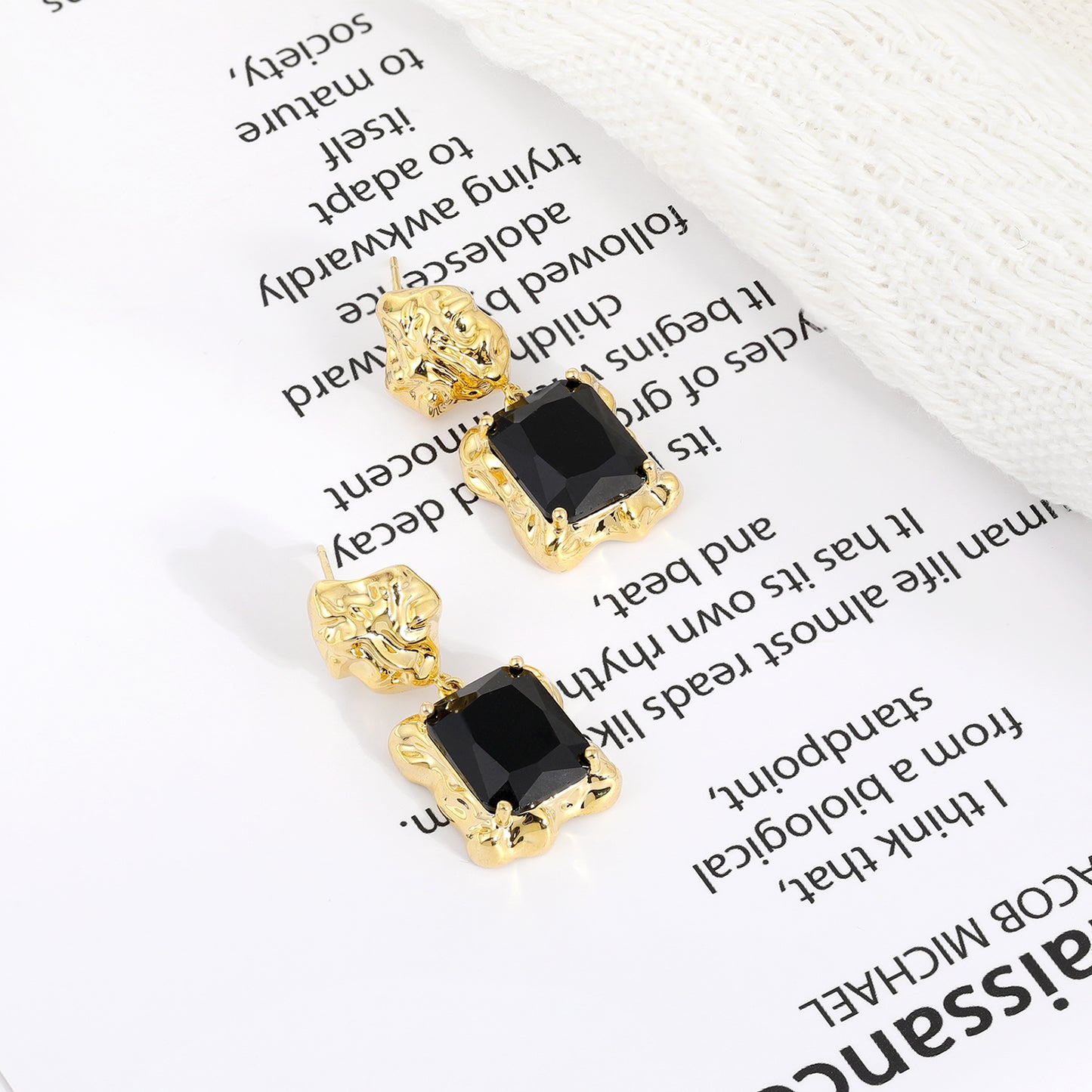Chunky Gold Geometric Dangle Earrings Trendy Vintage 14K Gold Plated Black Cubic Zirconia Statement Cocktail Earrings Dupes Jewelry for Women