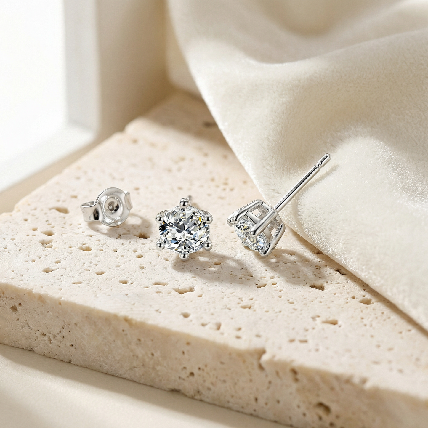 Aprilery Round Cut Solitaire Stud Earrings for Women, Dainty 6-Prong CZ Diamond Simulant Earrings, Classic Timeless Jewelry Gift
