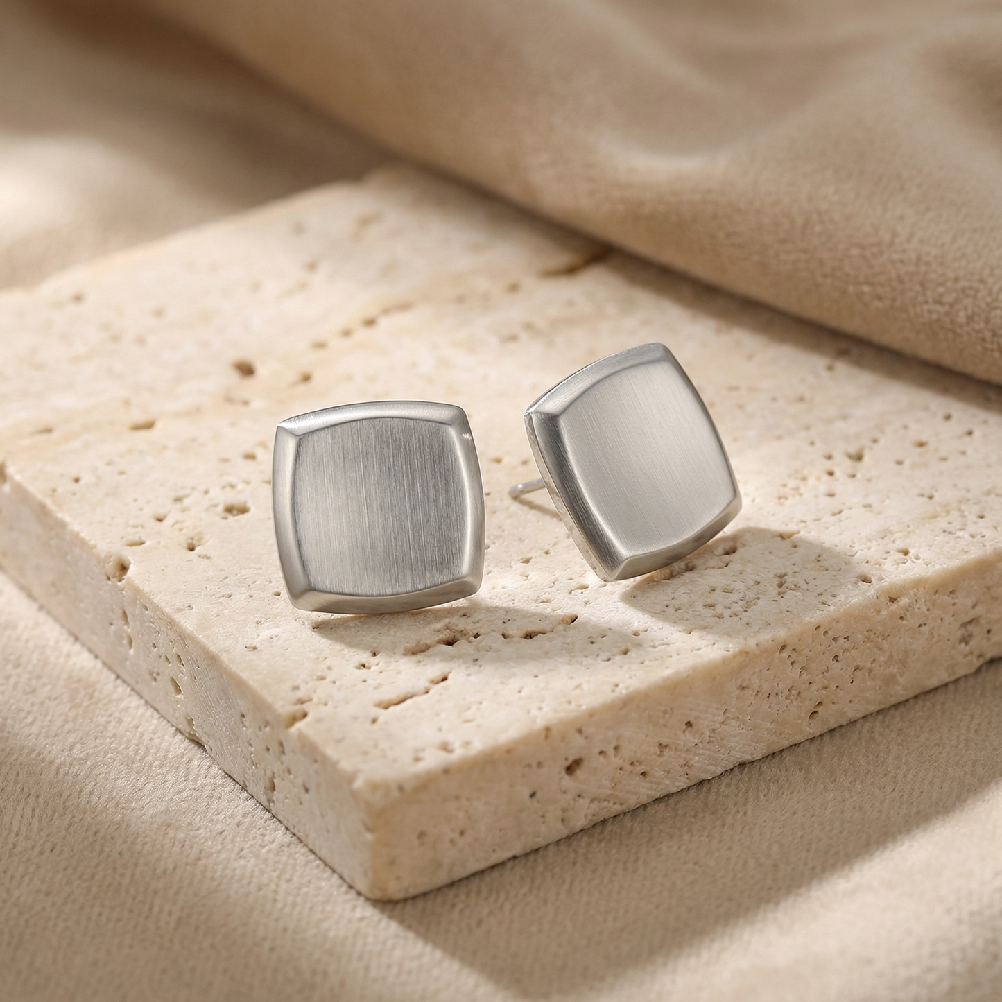 Aprilery Silver Brushed Square Stud Earrings for Women, Chunky Cushion Shape Statement Earrings, Trendy Minimalist Jewelry Gift