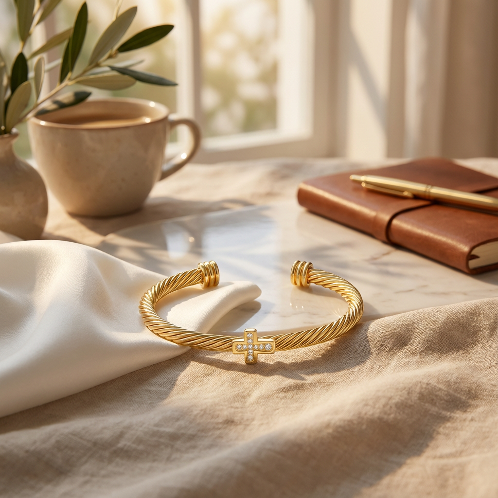 Aprilery Cuff Bracelet for Women Silver Wire Twisted Two Tone Cable Bracelet Gold Cross Cuff Bangle Vintage Bracelets Jewelry Gifts