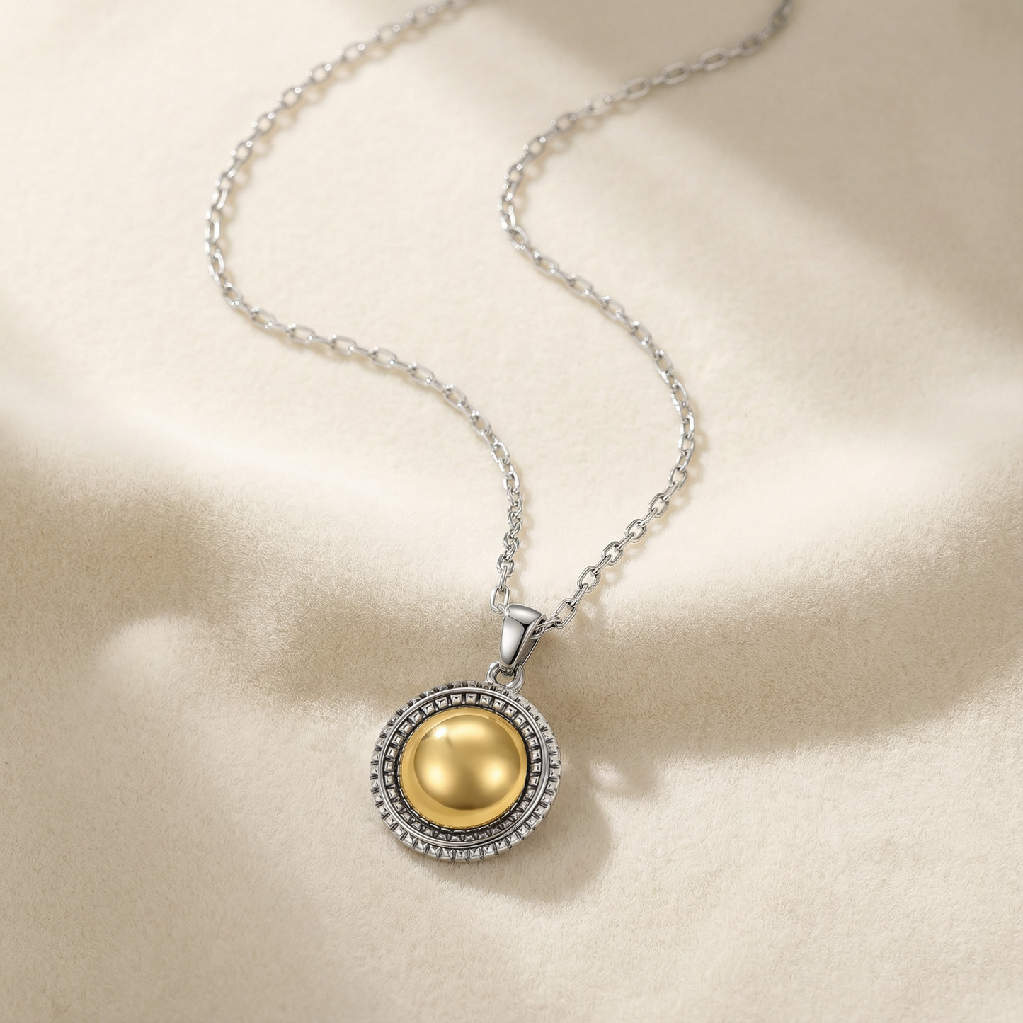 Aprilery Trendy Two Tone Chain Necklace for Women Round Pendant Necklaces Jewelry Gifts