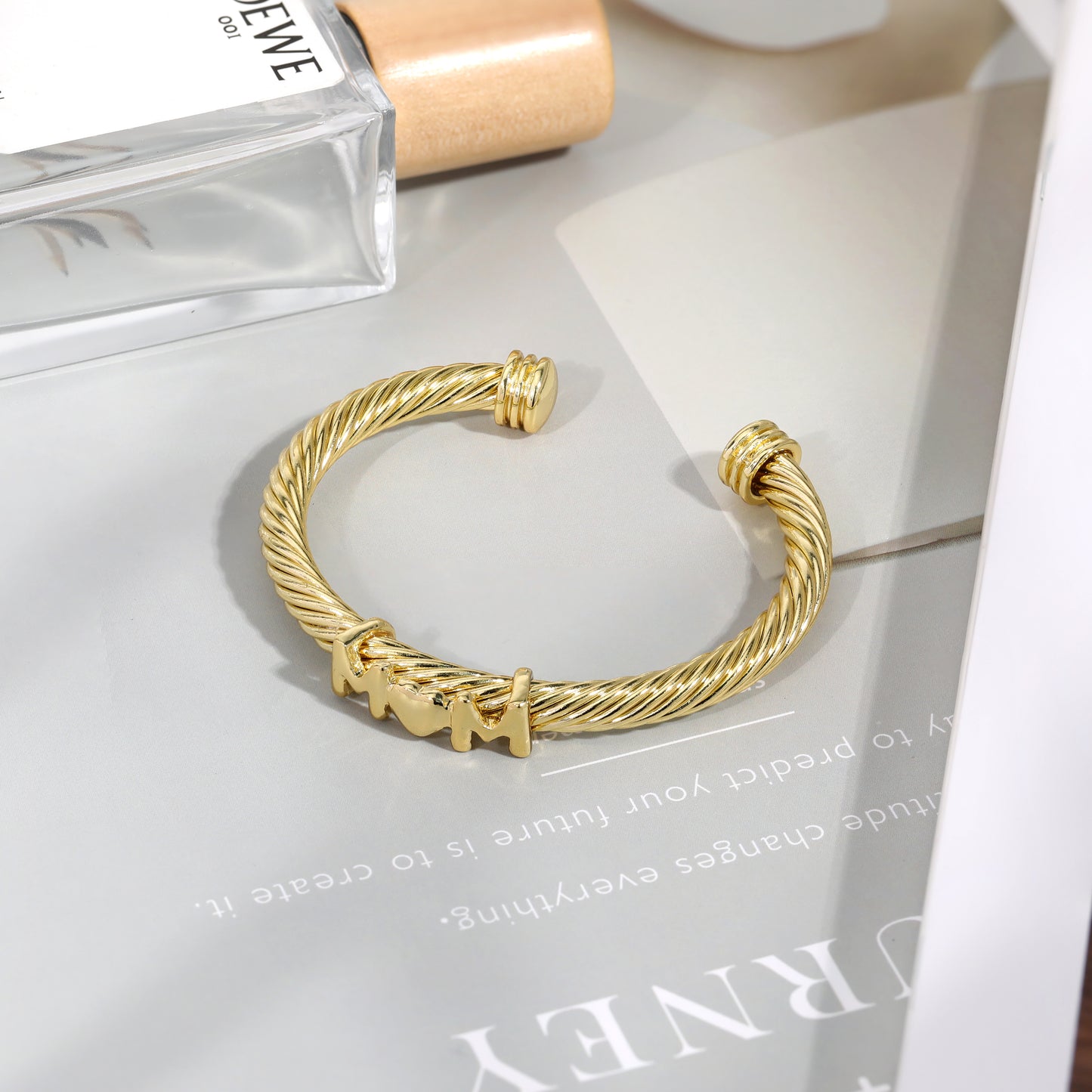 Aprilery Cuff Bracelet for Women Silver Wire Twisted Two Tone Cable Bracelet Gold Letter Cuff Bangle Vintage Bracelets Jewelry Gifts