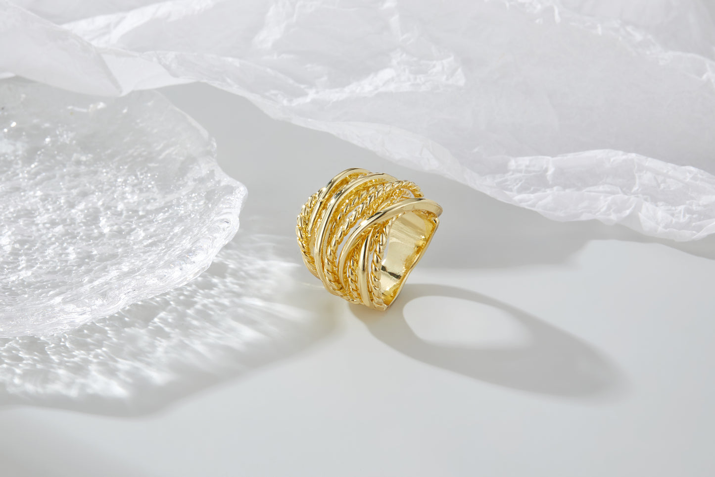 Gold and Silver Twisted Cable Rings for Women, Fashion Statement Ring Crossover Band Chunky Wire Ring Jewelry Gifts