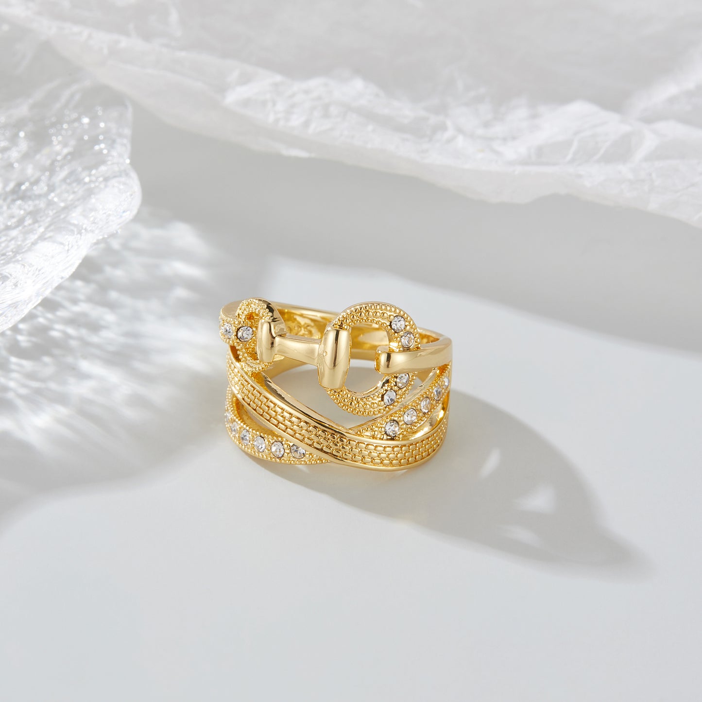 Gold Statement Rings for Women Chunky Vintage CZ Ring Belt Band Costume Cocktail Ring Jewelry for Her