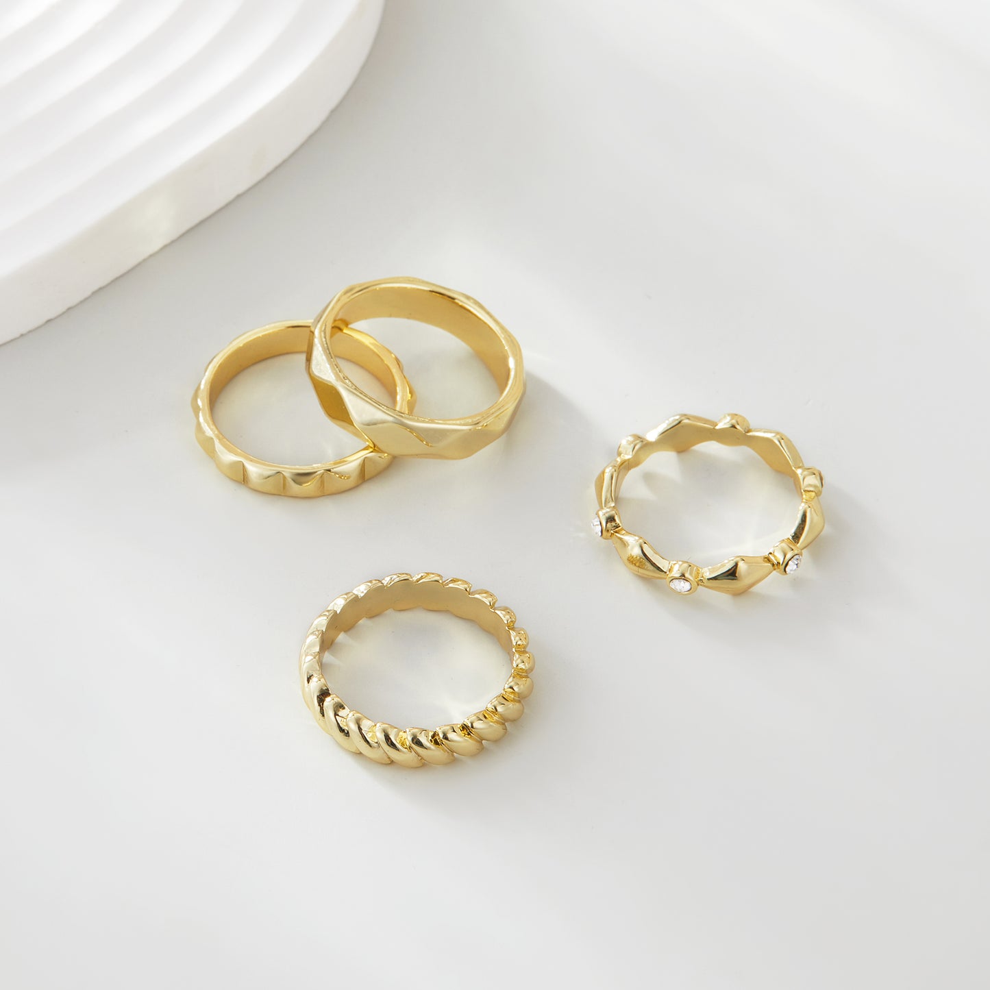 4PCS 14K Gold Stackable Rings for Women Band Set Dainty Cubic Zirconia Thumb Knuckle Rings Chunky Statement Rings Pack Size 7 8 9