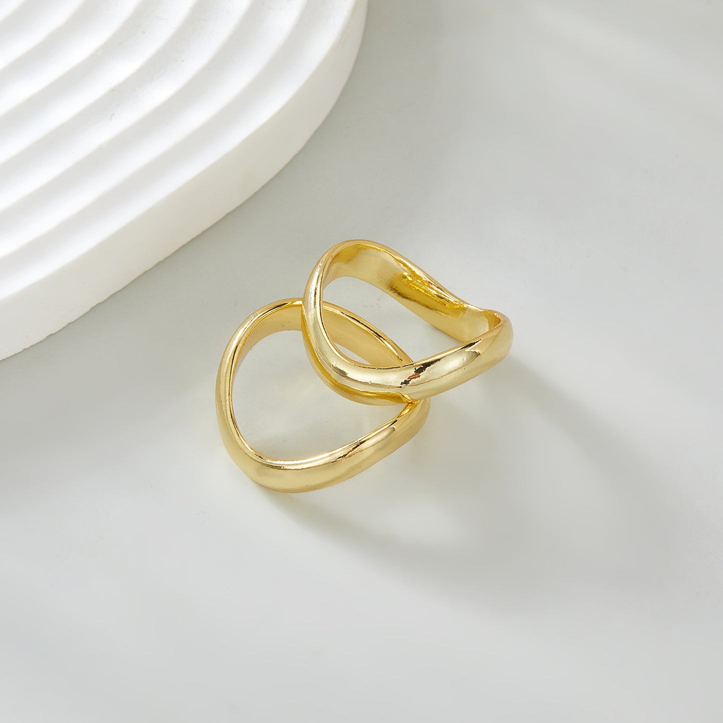 14K Gold Plated Stackable Rings Set for Women 2PCS Non Tarnish Chunky Rings High Polish Statement Band Jewelry for Women