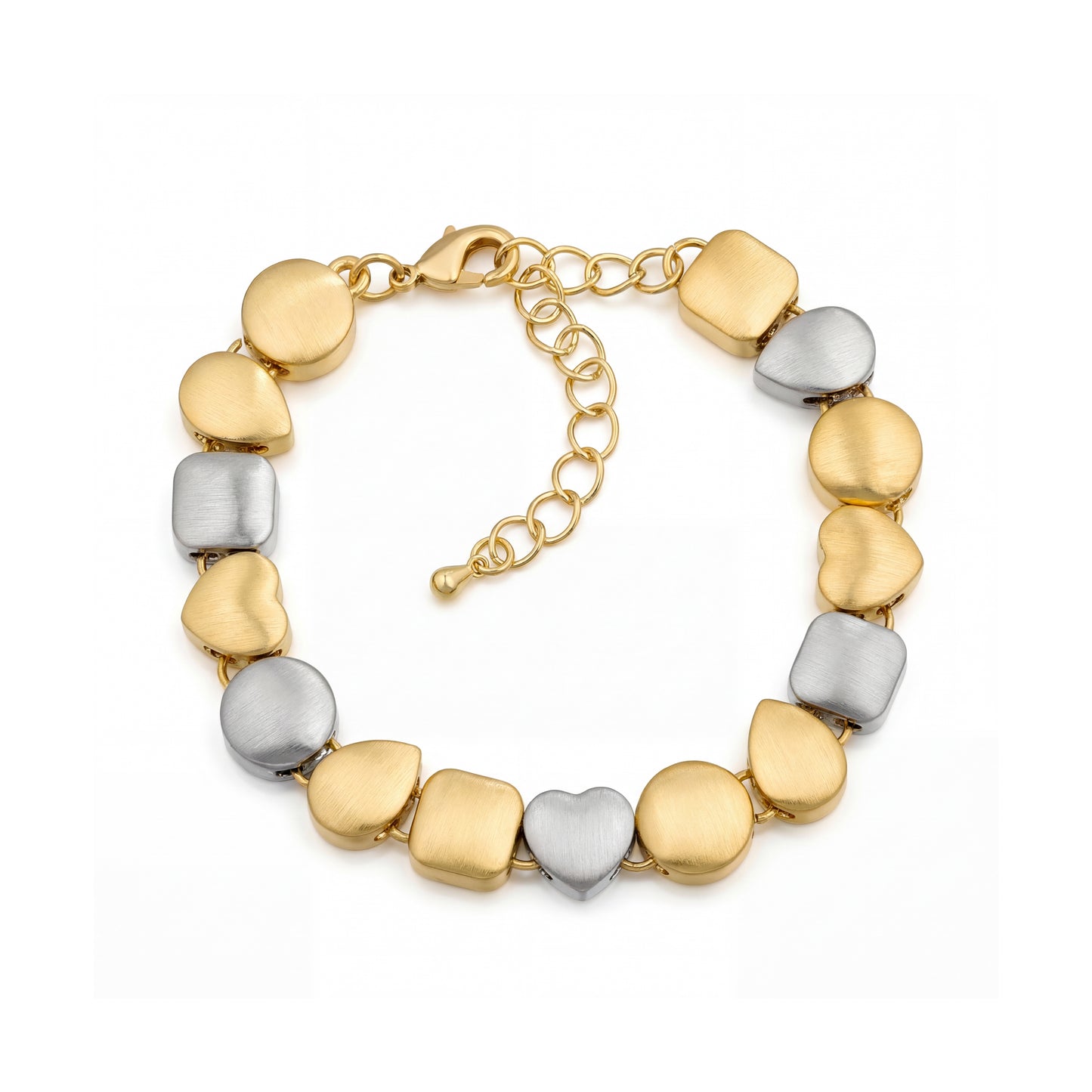 Aprilery Two Tone Geometric Charm Bracelet for Women, Gold Silver Mixed Metal Heart Square Link Bracelet, Trendy Fashion Jewelry Gift
