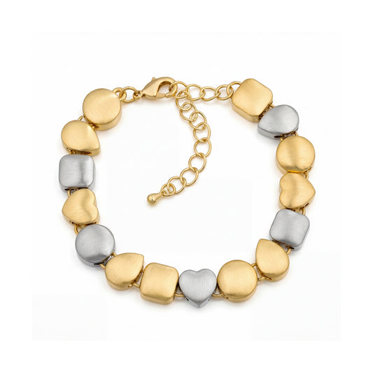 Aprilery Two Tone Geometric Charm Bracelet for Women, Gold Silver Mixed Metal Heart Square Link Bracelet, Trendy Fashion Jewelry Gift