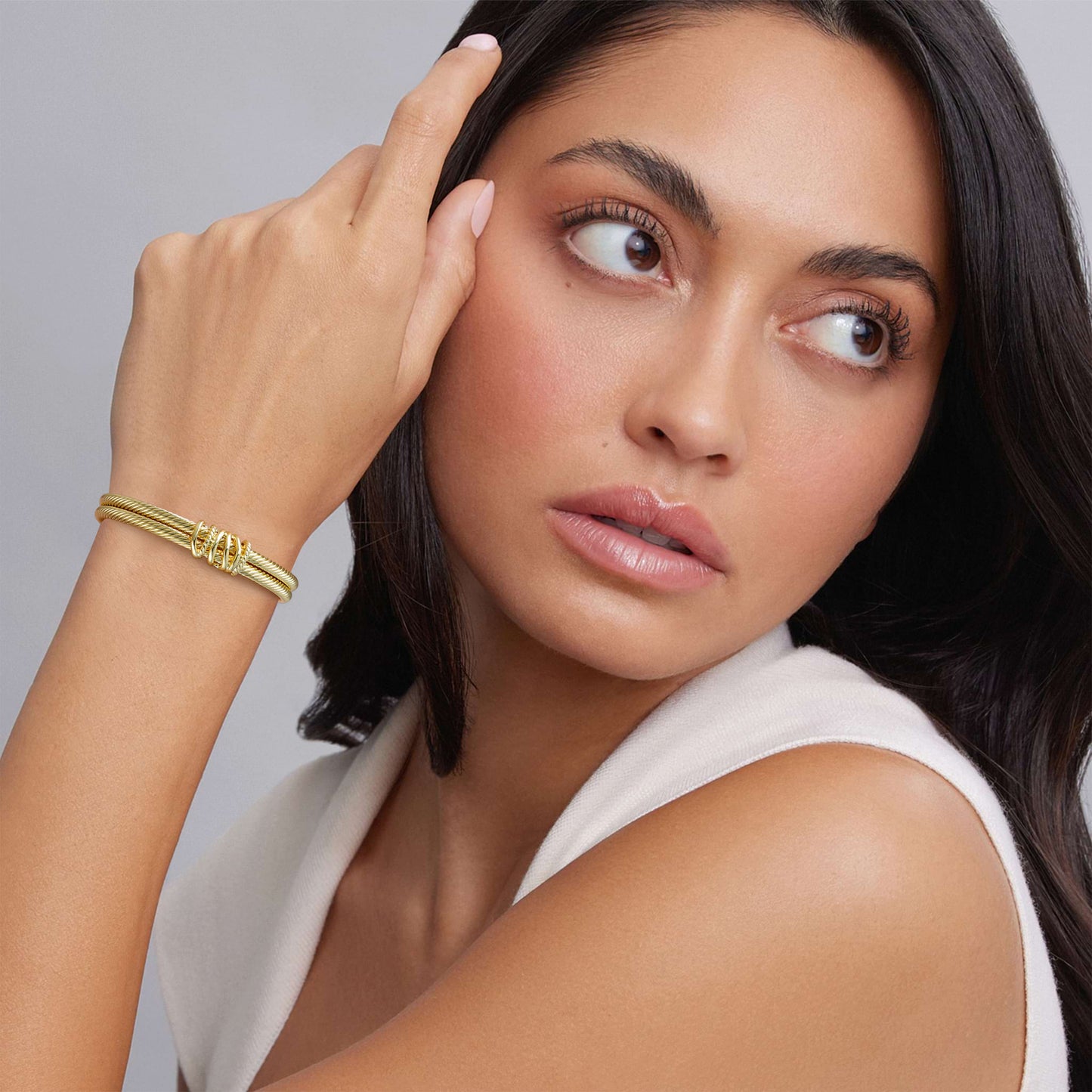 Aprilery Cuff Bracelet for Women Silver Wire Twisted Two Tone Cable Bracelet Gold Line Cuff Bangle Vintage Bracelets Jewelry Gifts