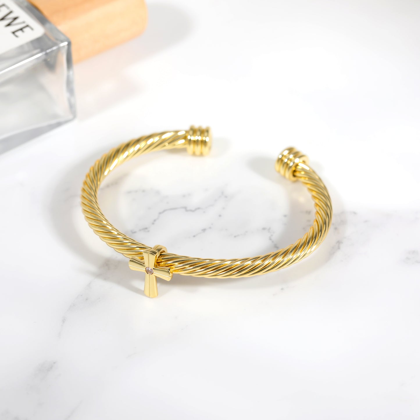 Aprilery Cuff Bracelet for Women Silver Wire Twisted Two Tone Cable Bracelet Gold Cross Cuff Bangle Vintage Bracelets Jewelry Gifts