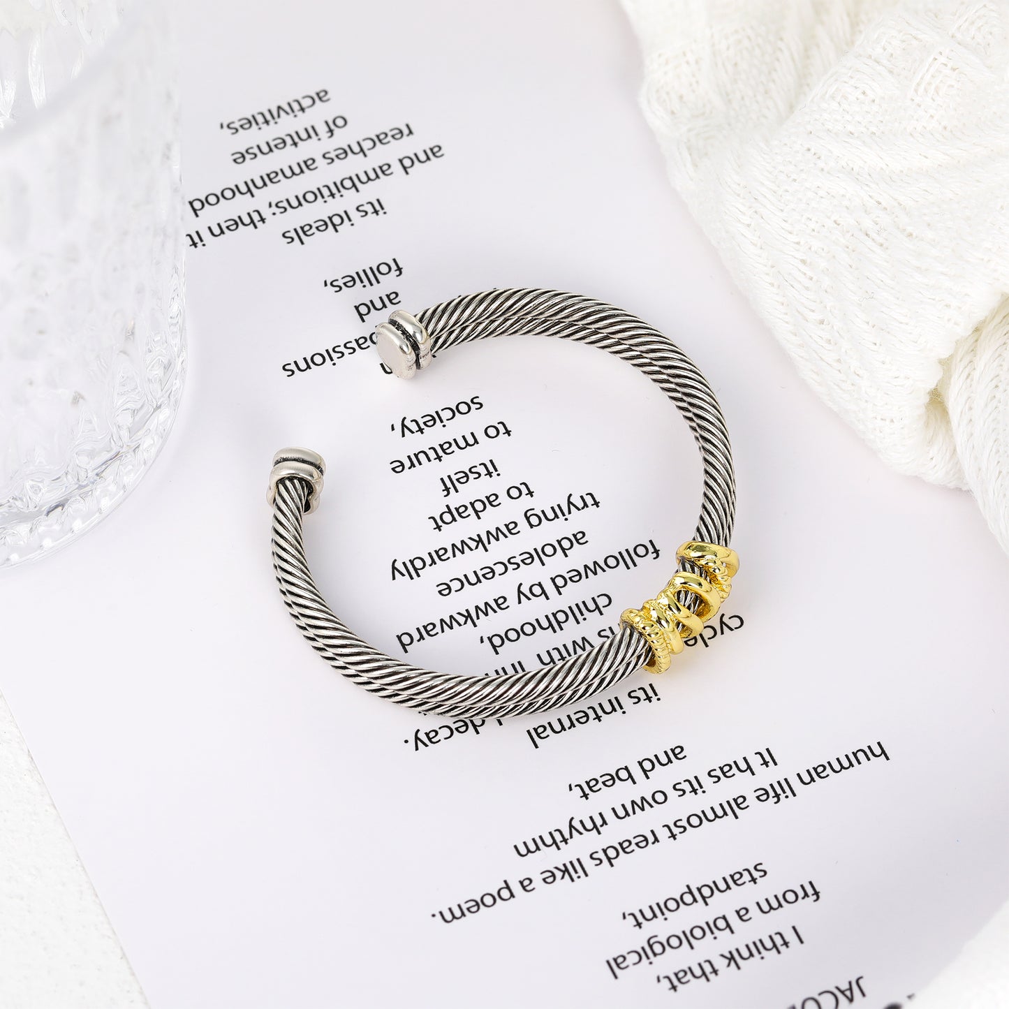 Aprilery Cuff Bracelet for Women Silver Wire Twisted Two Tone Cable Bracelet Gold Line Cuff Bangle Vintage Bracelets Jewelry Gifts