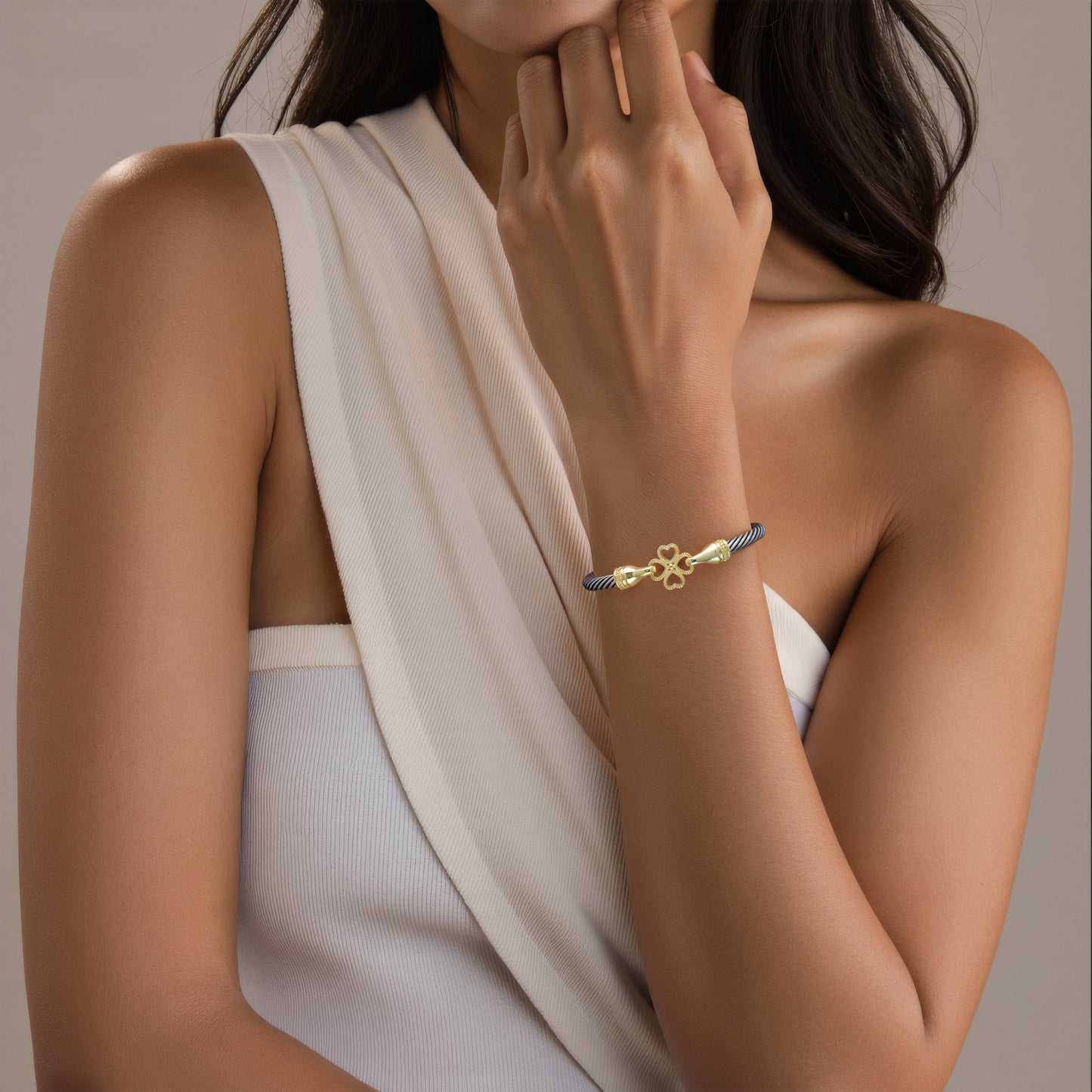 Aprilery Cuff Bracelets for Women Two Tone - Cable Bangle Bracelet Twisted Silver Wire - Gold Hook Vintage Mixed Metal Cuff Bracelets Jewelry Gift