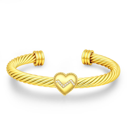 Aprilery Cuff Bracelet for Women Gold Wire Twisted Cable Bracelet Gold Heart Cuff Bangle Vintage Bracelets Jewelry Gifts
