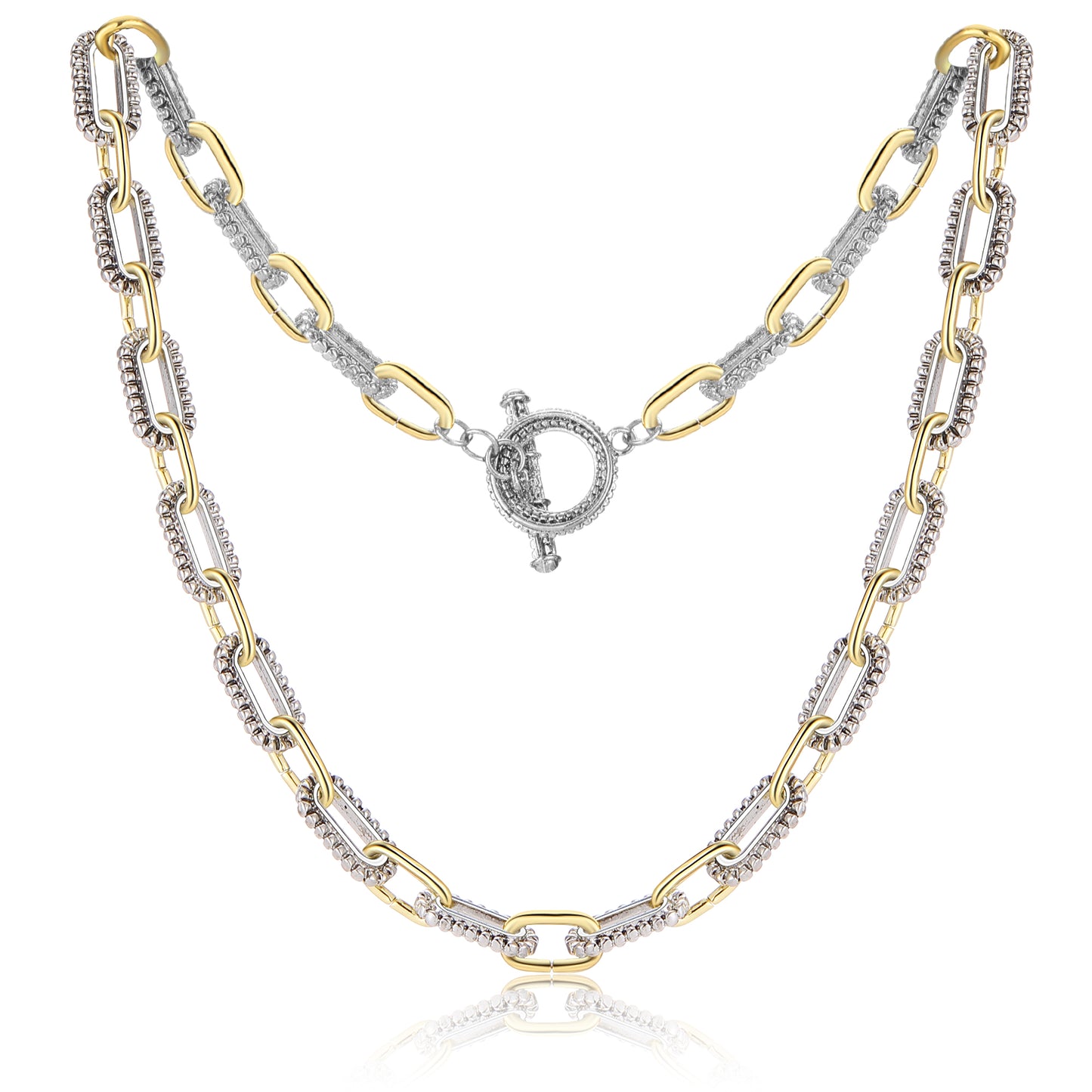 Aprilery Trendy Two Tone Cable Chain Necklace for Women Twist Wire Gold and Silver Necklaces Jewelry Gifts