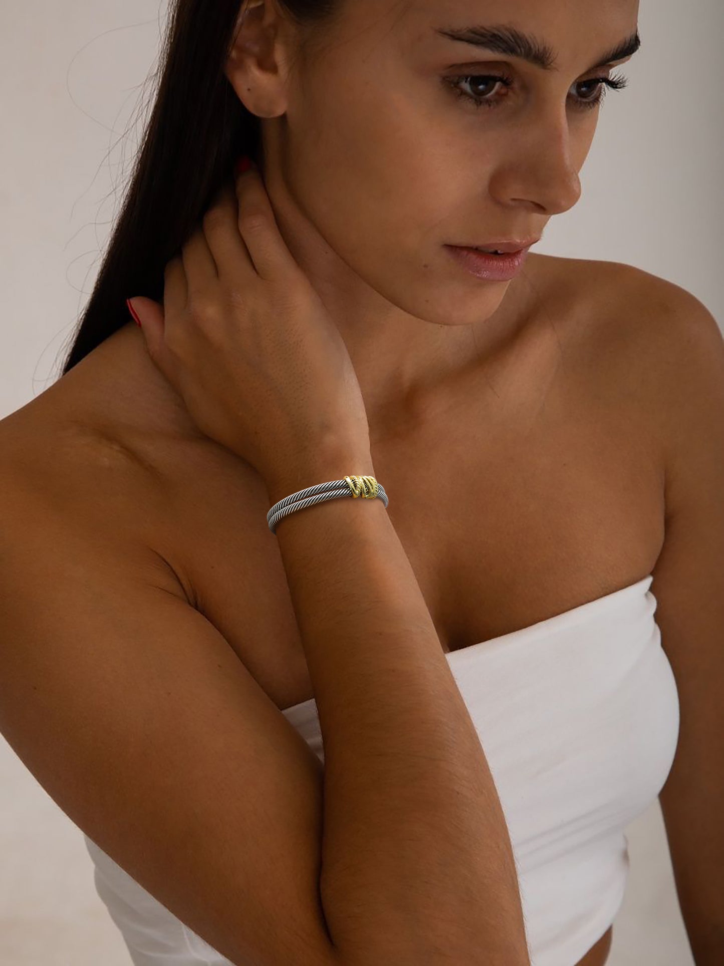 Aprilery Cuff Bracelet for Women Silver Wire Twisted Two Tone Cable Bracelet Gold Line Cuff Bangle Vintage Bracelets Jewelry Gifts