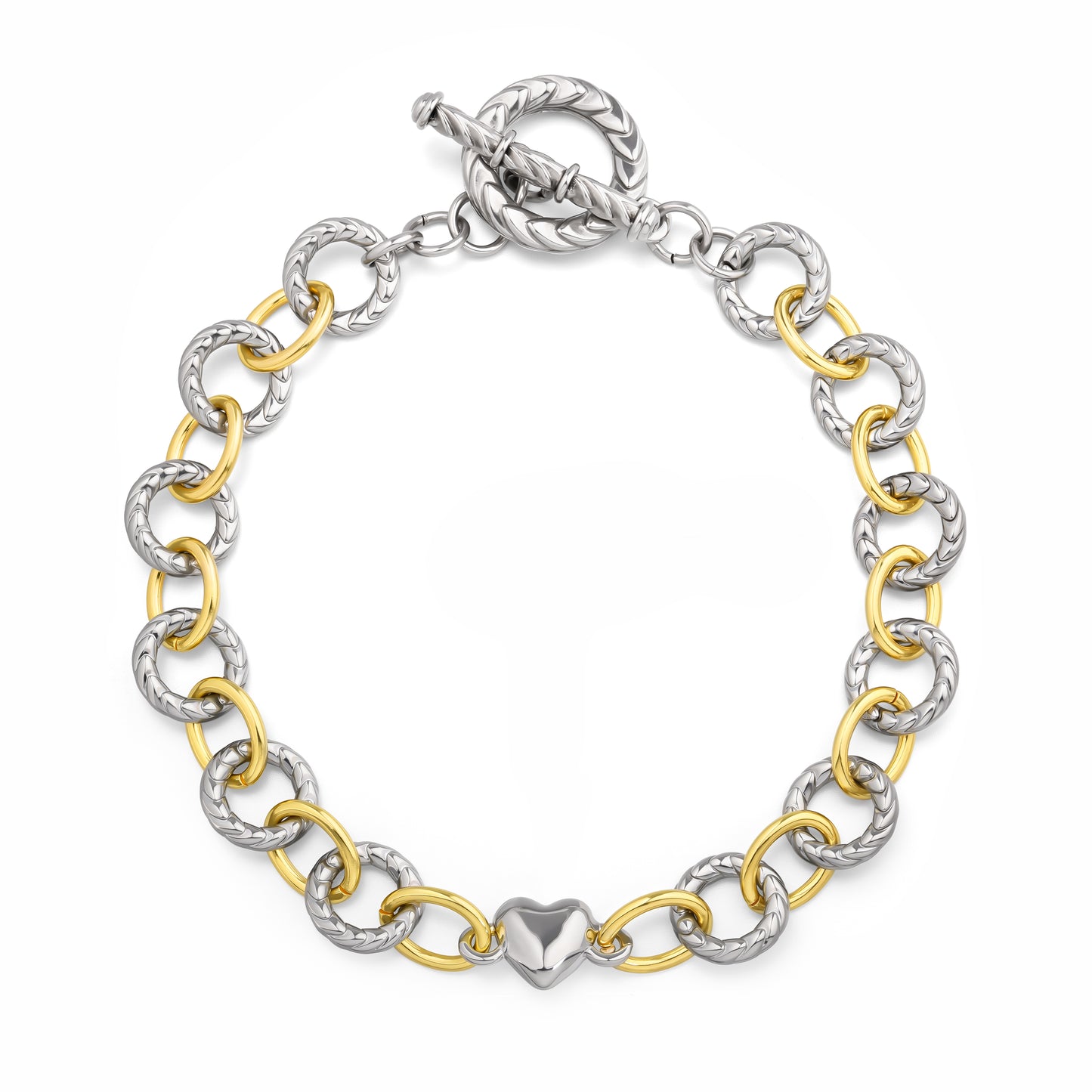 Aprilery Cable Link Bracelet for Women, Gold and Silver Circle Chain Bangle Heart Bracelets Trendy Silver and Gold Bracelets Jewelry