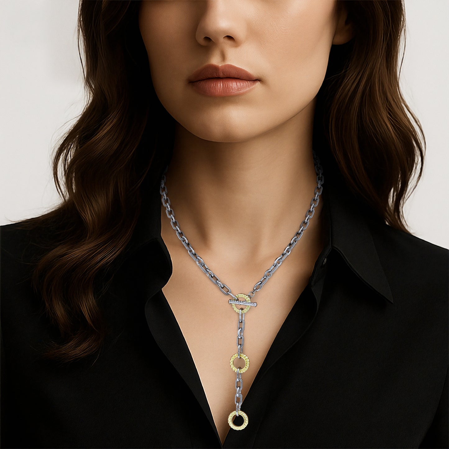 Aprilery Trendy Two Tone Cable Chain Necklace for Women Twist Wire Gold and Silver Necklaces Jewelry Gifts