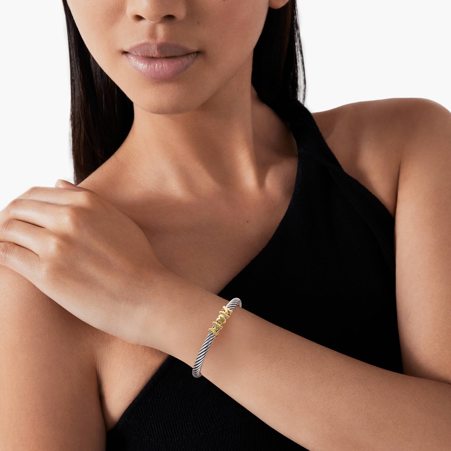 Aprilery Cuff Bracelet for Women Silver Wire Twisted Two Tone Cable Bracelet Gold Letter Cuff Bangle Vintage Bracelets Jewelry Gifts