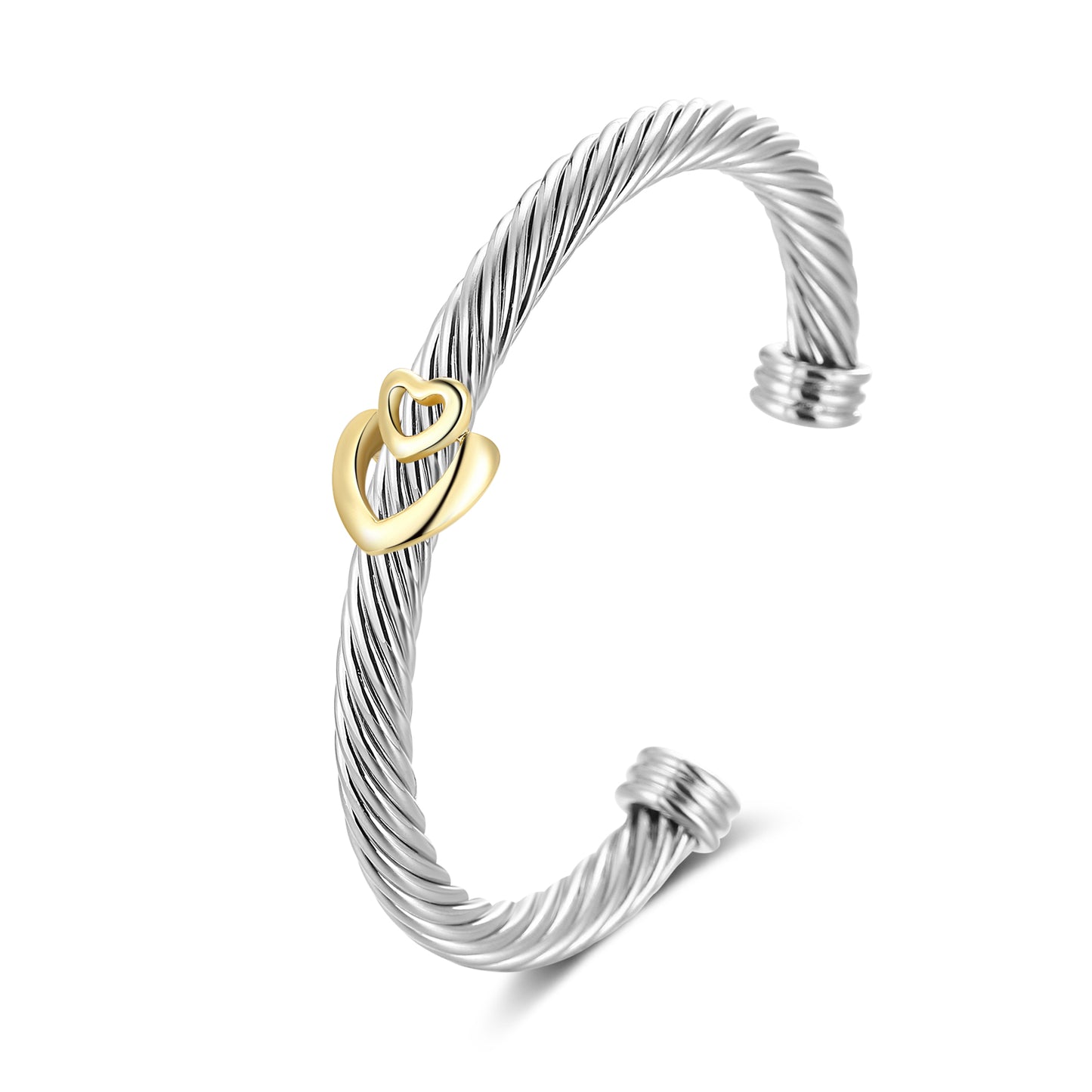 Aprilery Cuff Bracelet for Women Silver Wire Twisted Two Tone Cable Bracelet Gold Heart Cuff Bangle Vintage Bracelets Jewelry Gifts
