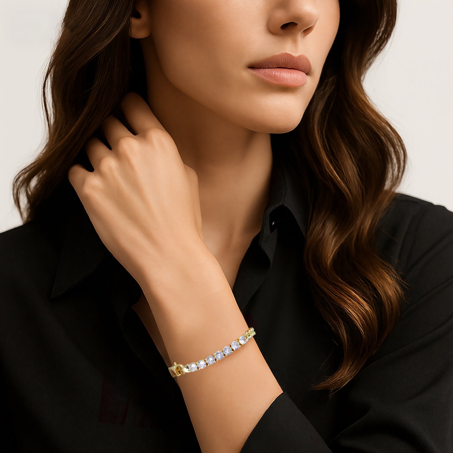 Aprilery Gold Chain Bracelet for Women, Dainty Cubic zirconia Link Bracelet Gold Trendy Bracelets Jewelry