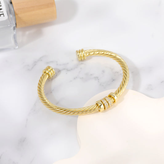 Aprilery Twisted Cable Cuff Bracelet for Women, Gold & Silver Two Tone Bangle, Trendy Mixed Metal Jewelry Gift