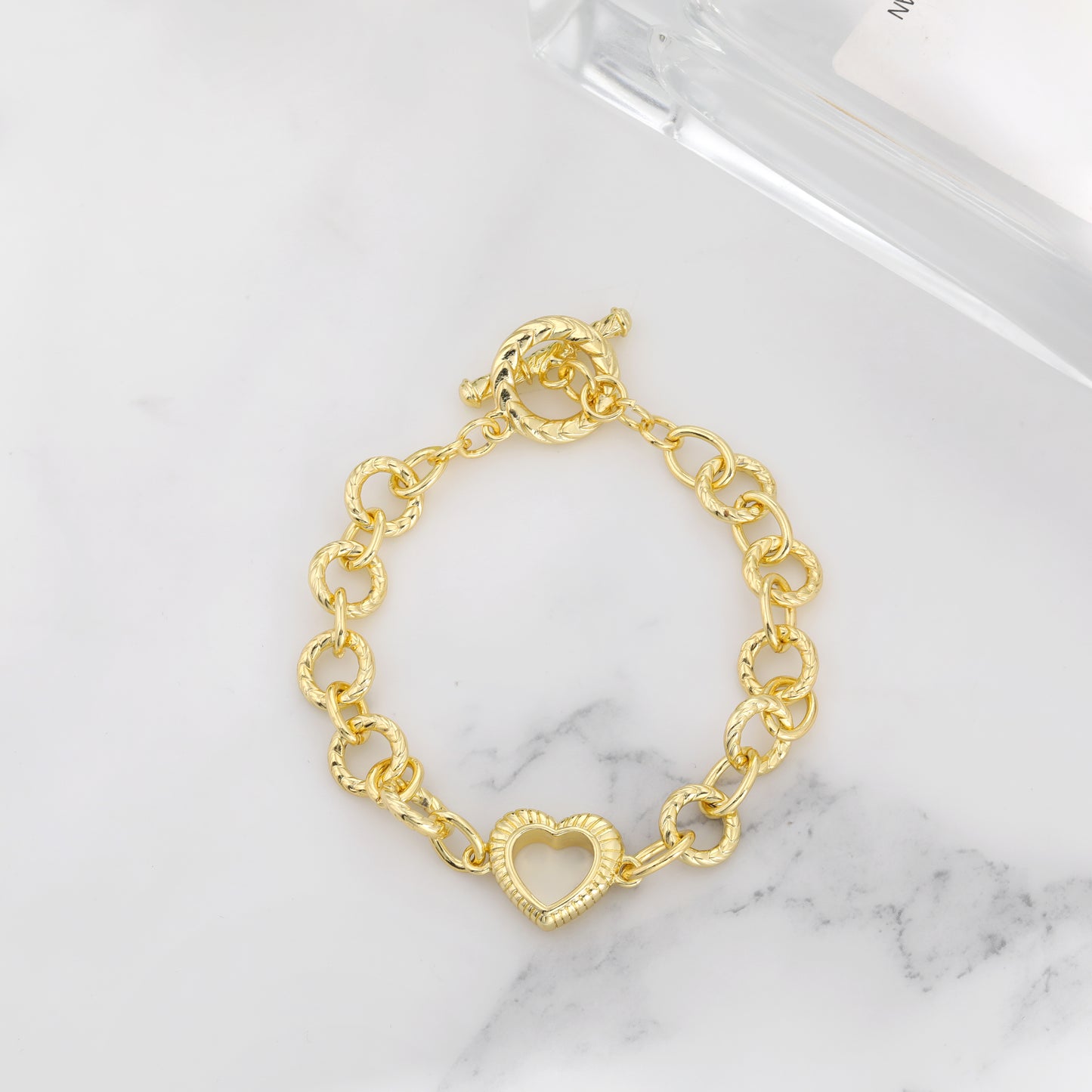 Aprilery Cable Link Bracelet for Women, Gold Circle Chain Bangle Heart Bracelets Trendy Silver and Gold Bracelets Jewelry
