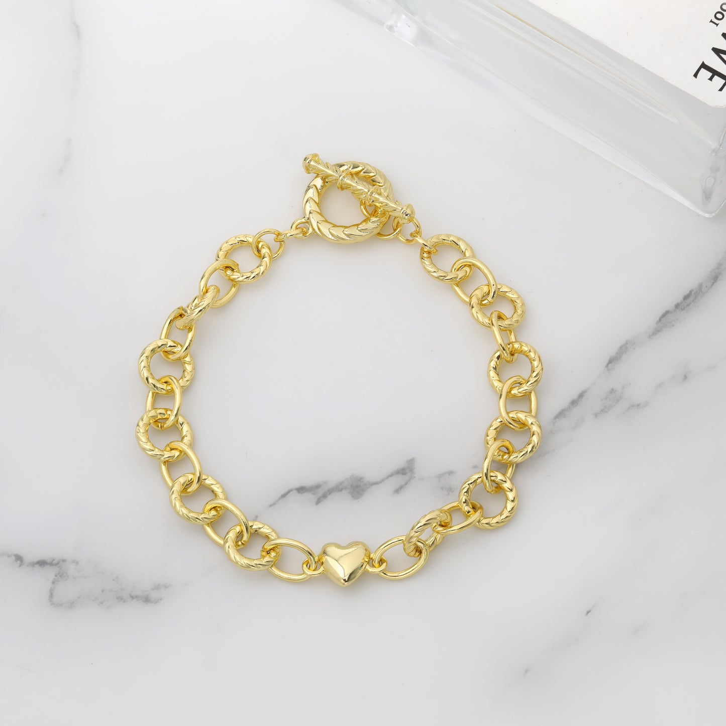 Aprilery Cable Link Bracelet for Women, Gold Circle Chain Bangle Heart Bracelets Trendy Silver and Gold Bracelets Jewelry