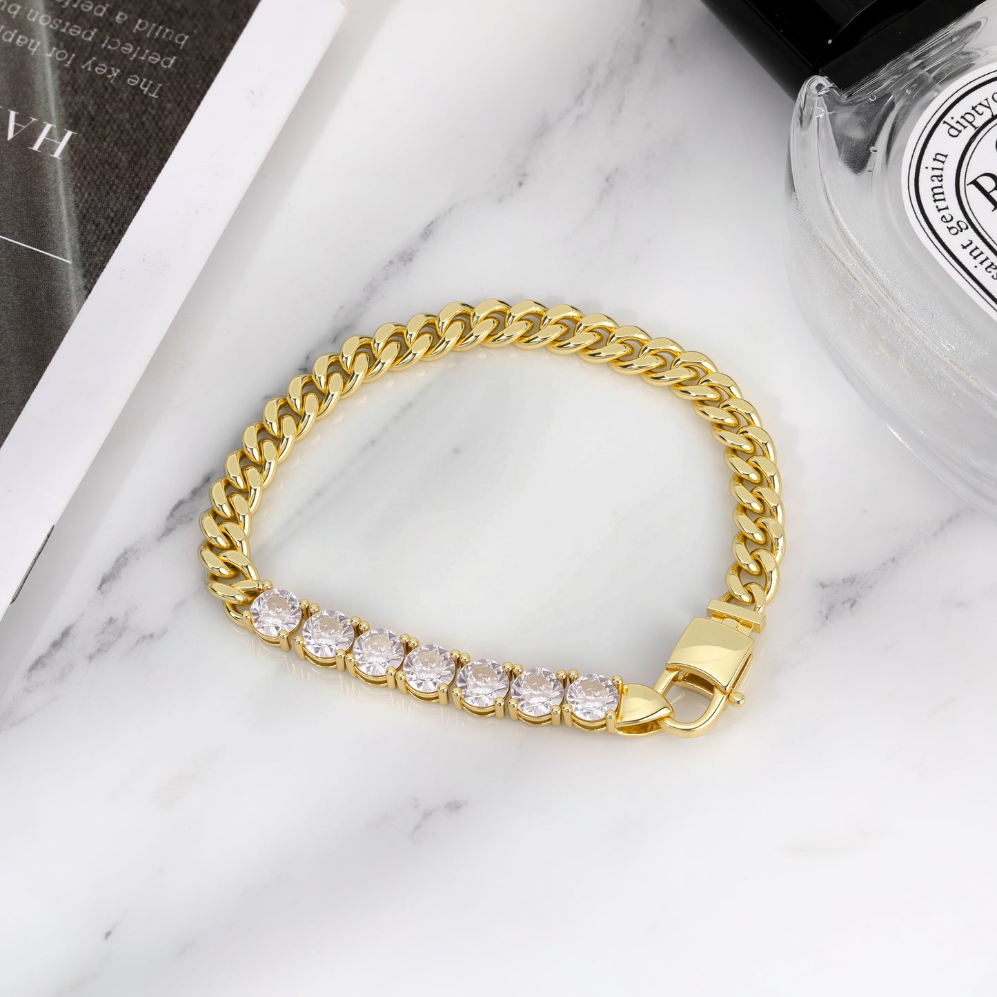 Aprilery Gold Chain Bracelet for Women, Dainty Cubic zirconia Link Bracelet Gold Trendy Bracelets Jewelry