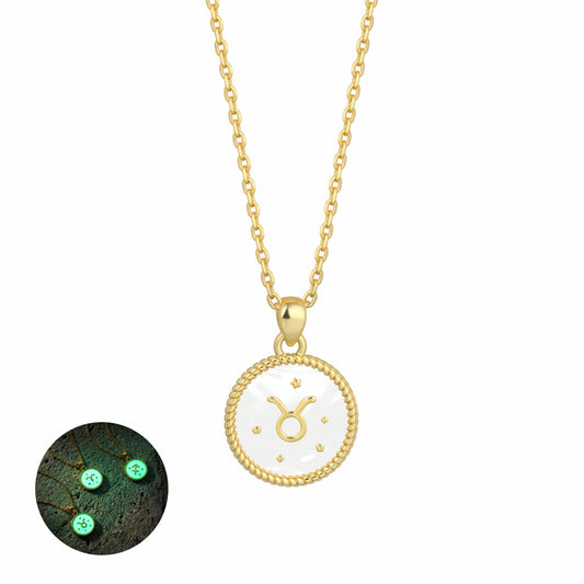 14K Gold Plated Zodiac Necklace Series – Dainty Zodiac Signs Coin Necklace, Glow in the Dark Pendant, 2-in-1 Double-Sided, Adjustable Unisex Chain, Astrology Jewelry, Birthday & Couple Gift