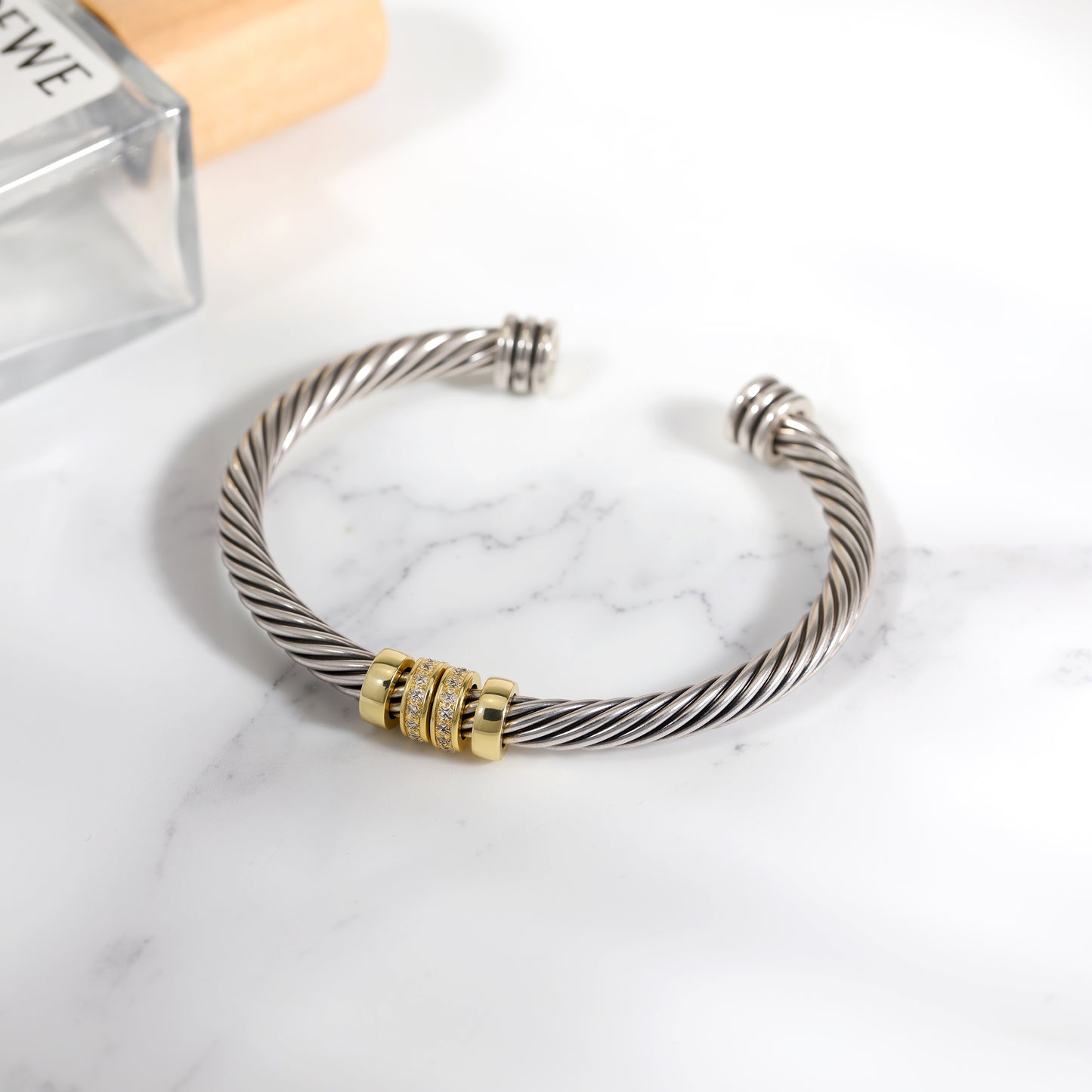 Aprilery Twisted Cable Cuff Bracelet for Women, Gold & Silver Two Tone Bangle, Trendy Mixed Metal Jewelry Gift