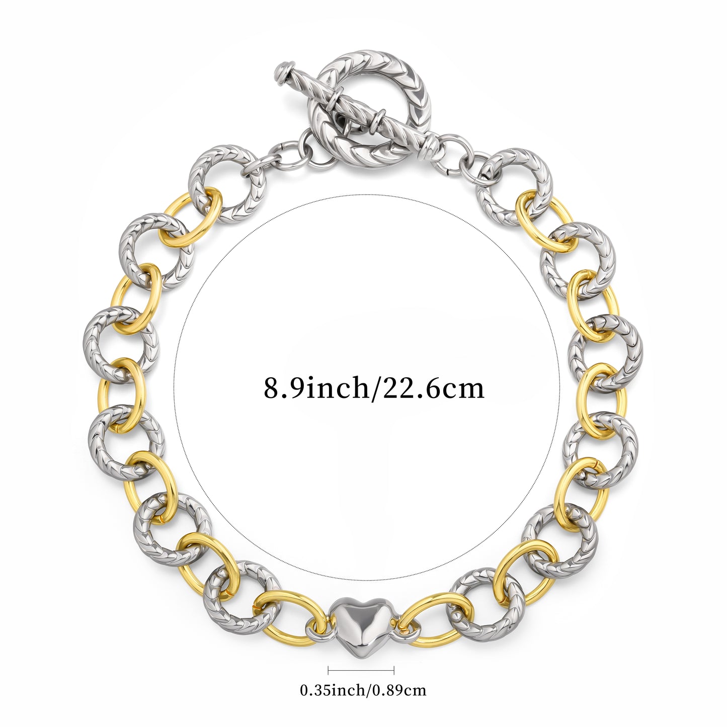 Aprilery Cable Link Bracelet for Women, Gold and Silver Circle Chain Bangle Heart Bracelets Trendy Silver and Gold Bracelets Jewelry